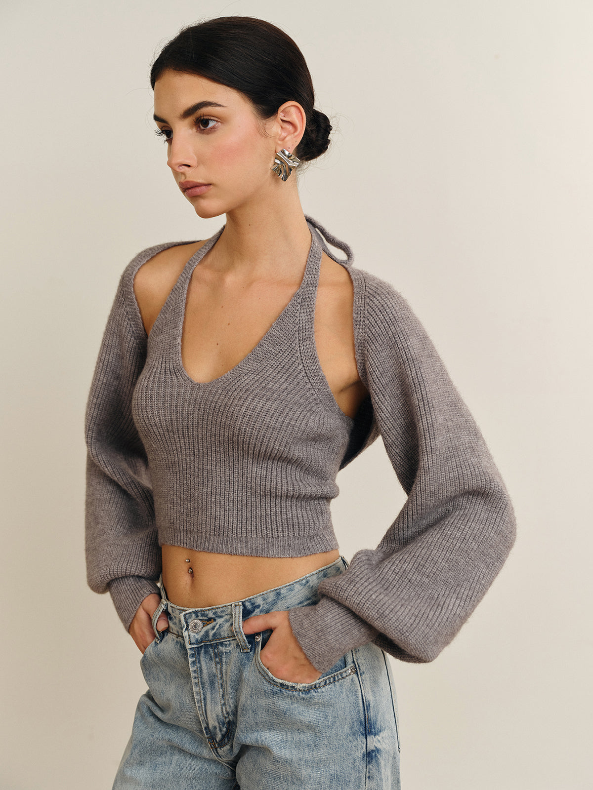 Bee Sleeve Halter Sweater Co-ord