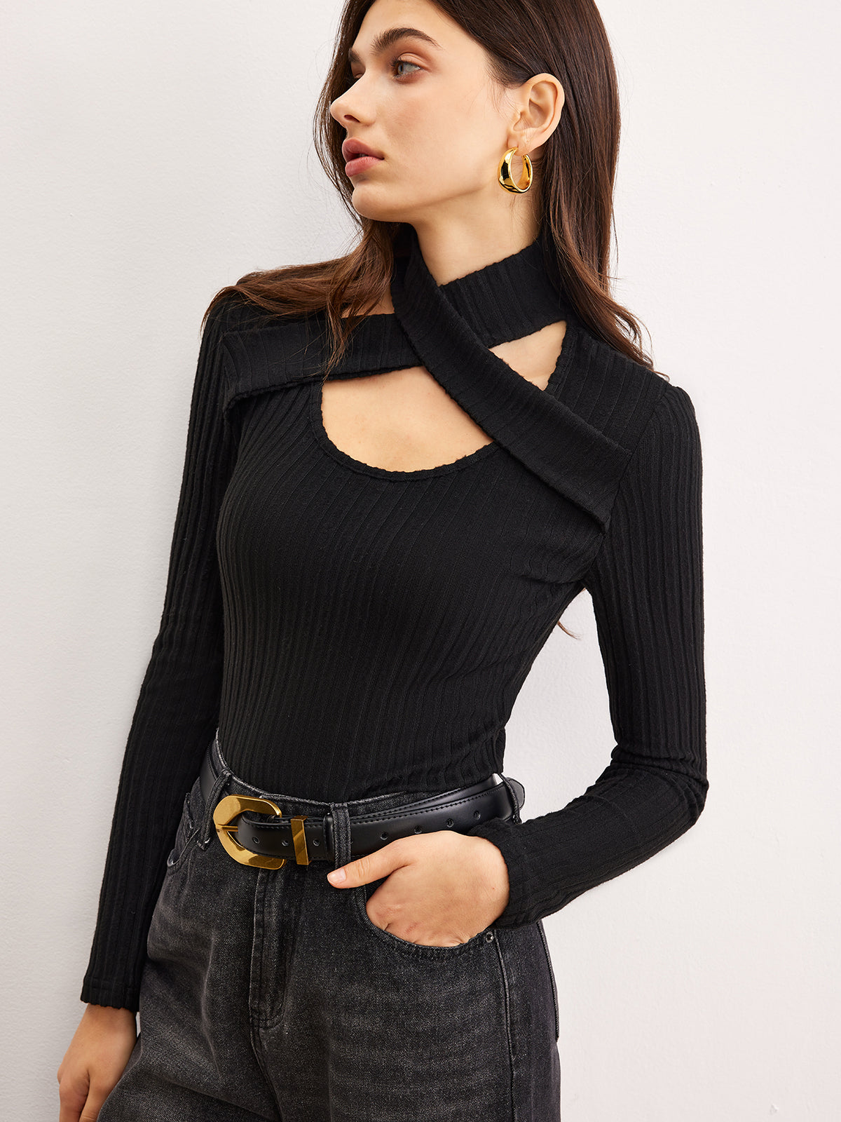 Criss Cross Neck Ribbed Top