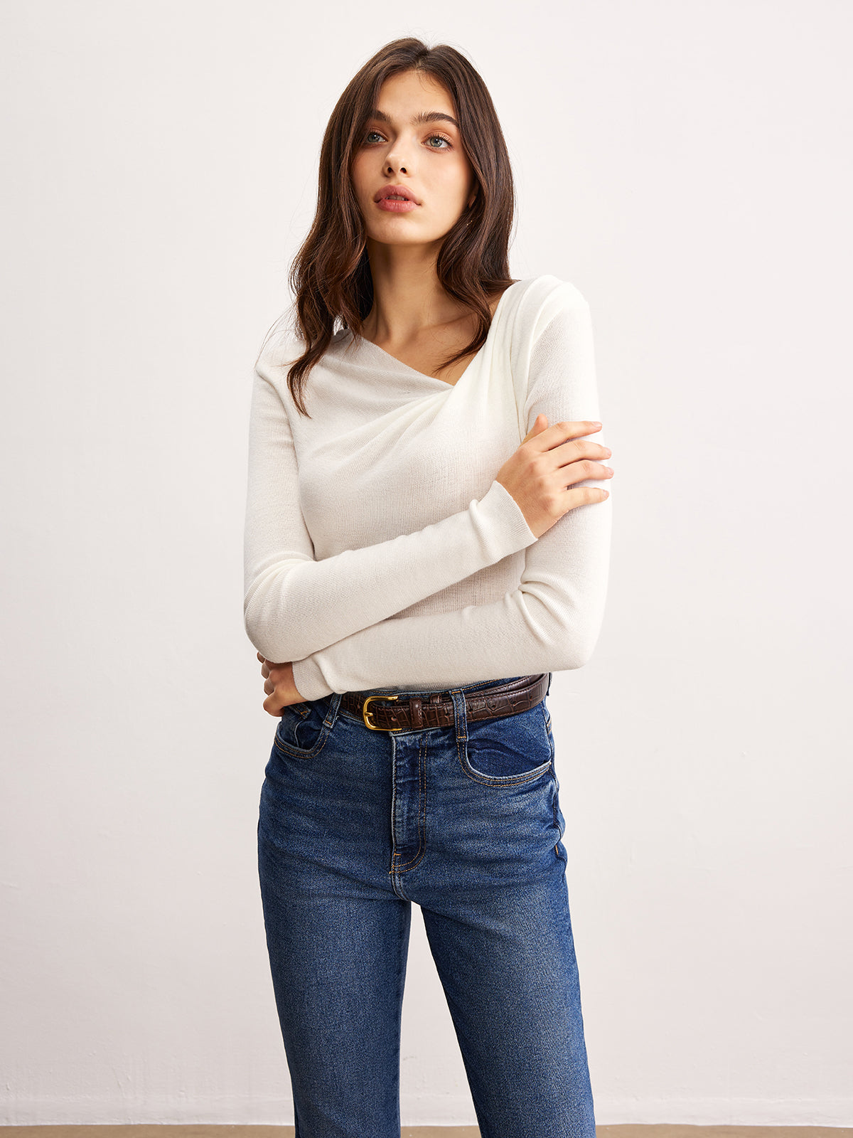 Wool-Blend Pleated Knit Top