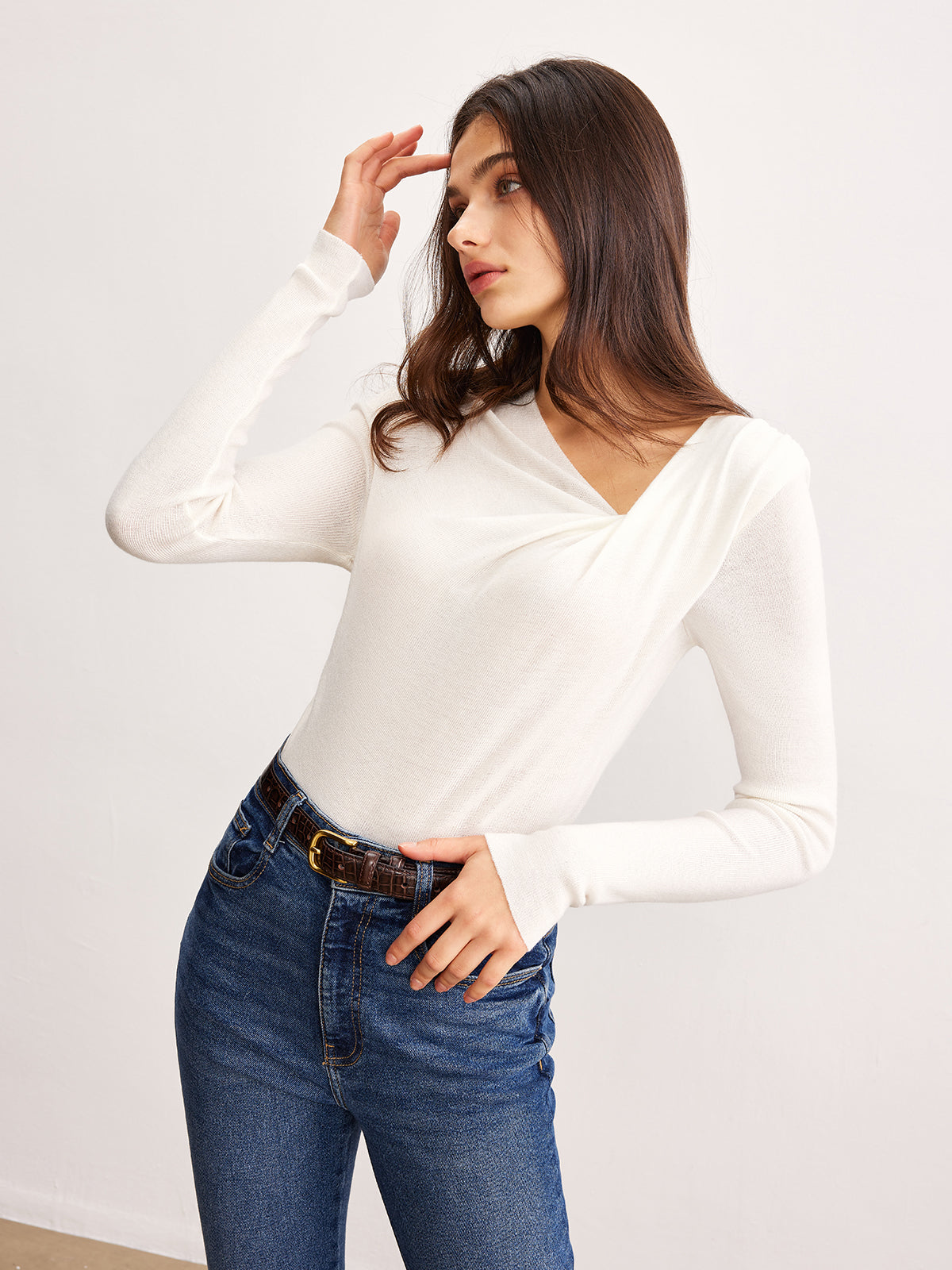 Wool-Blend Pleated Knit Top