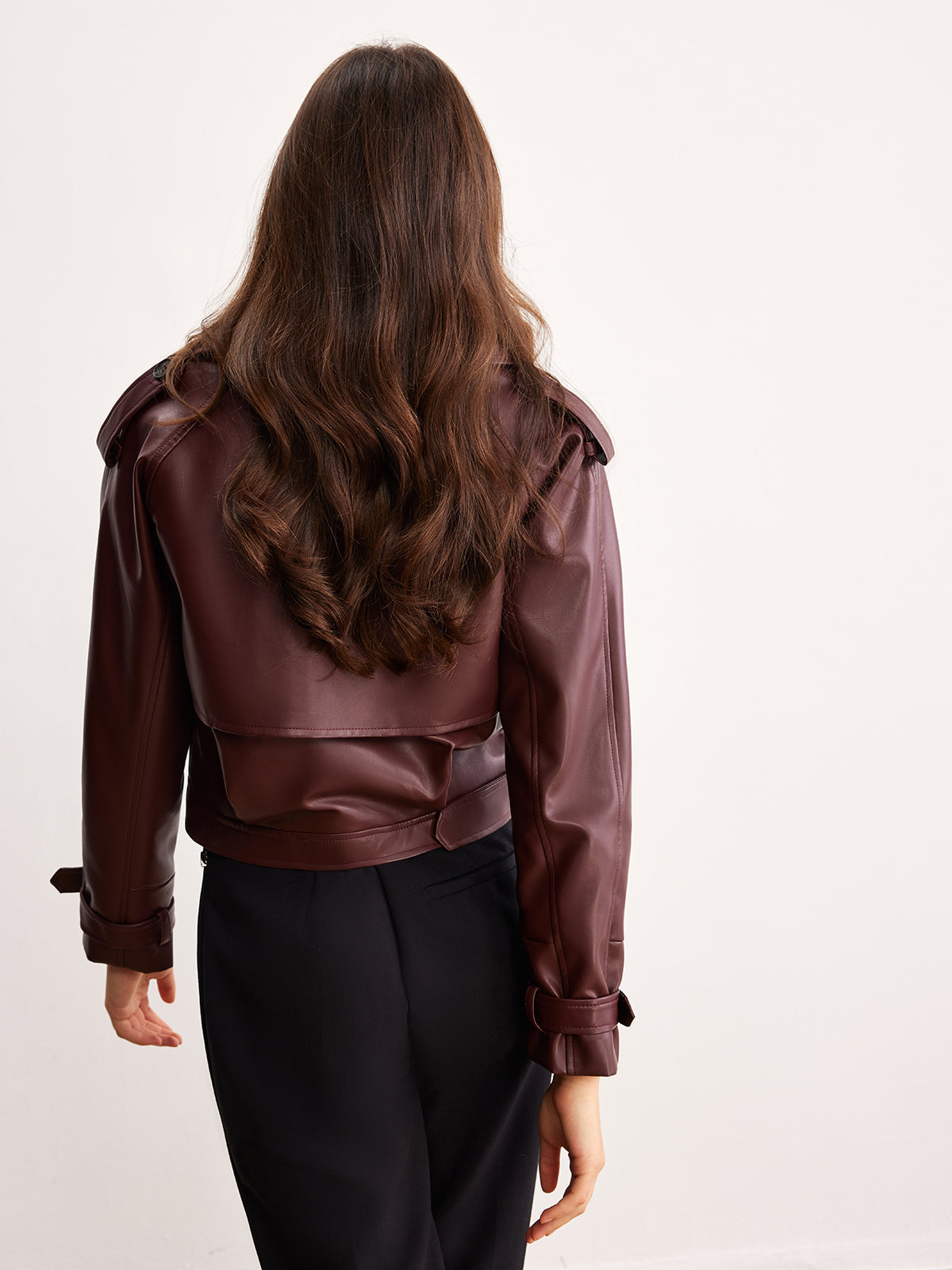 Faux Leather Belted Short Jacket