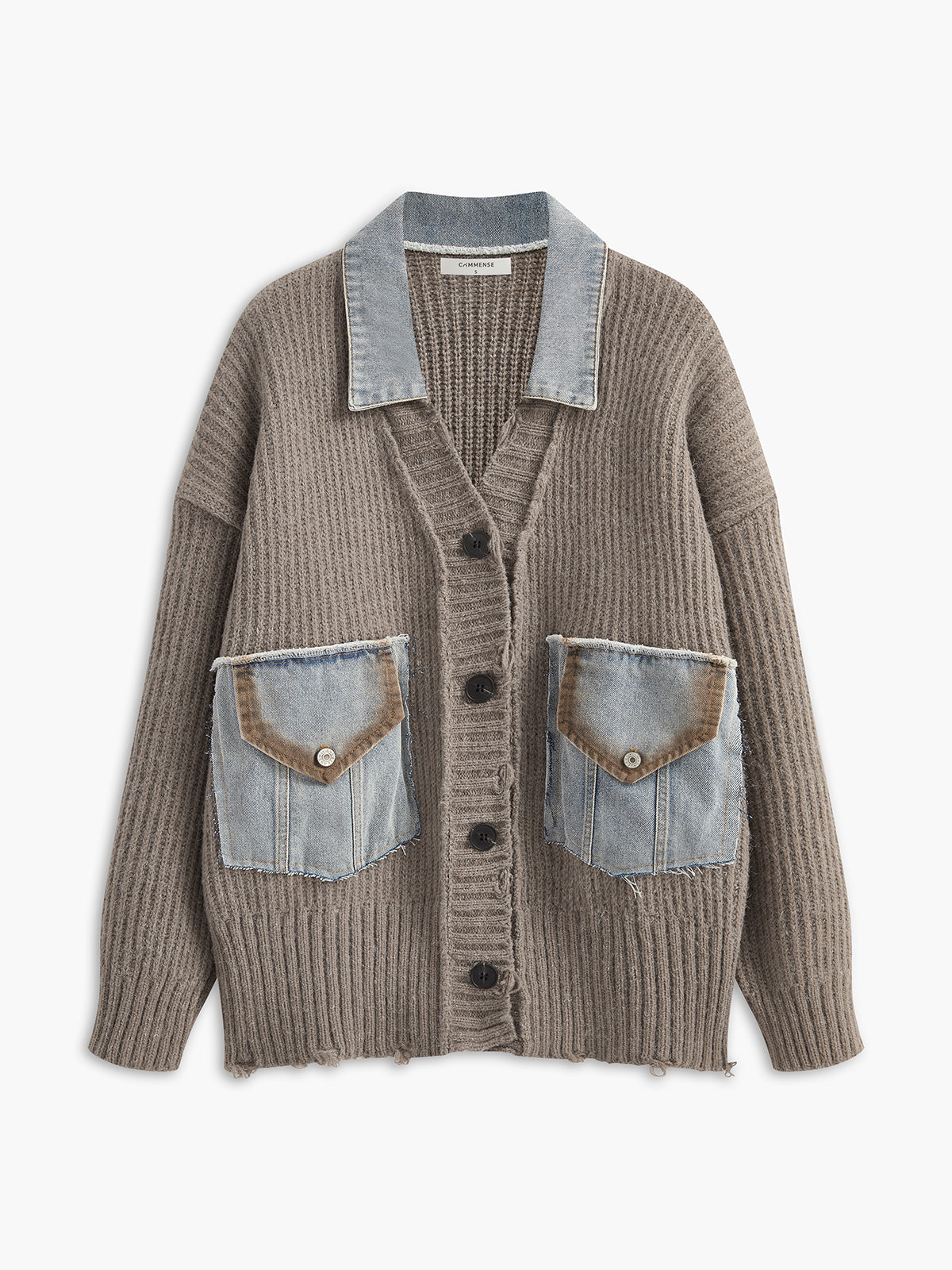 Ribbed Panel Button Knit Outerwear