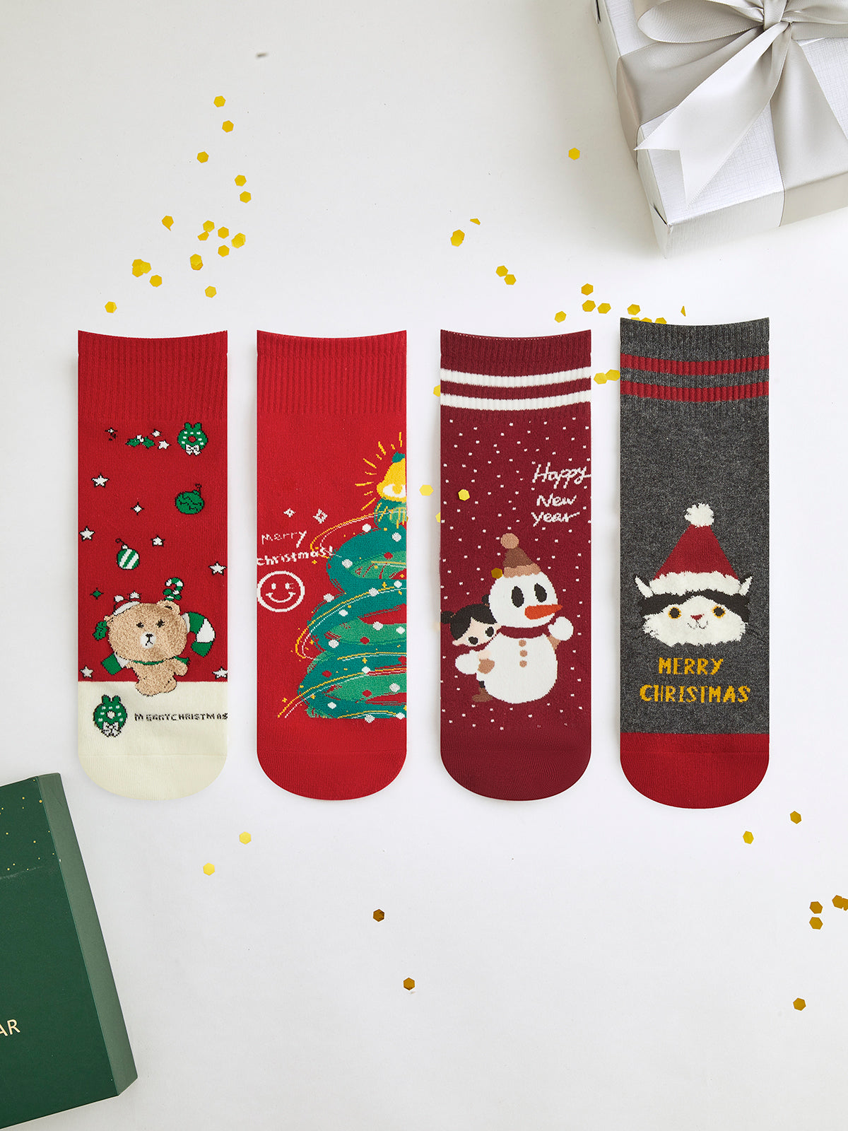 Cartoon Christmas Gift Box With Socks