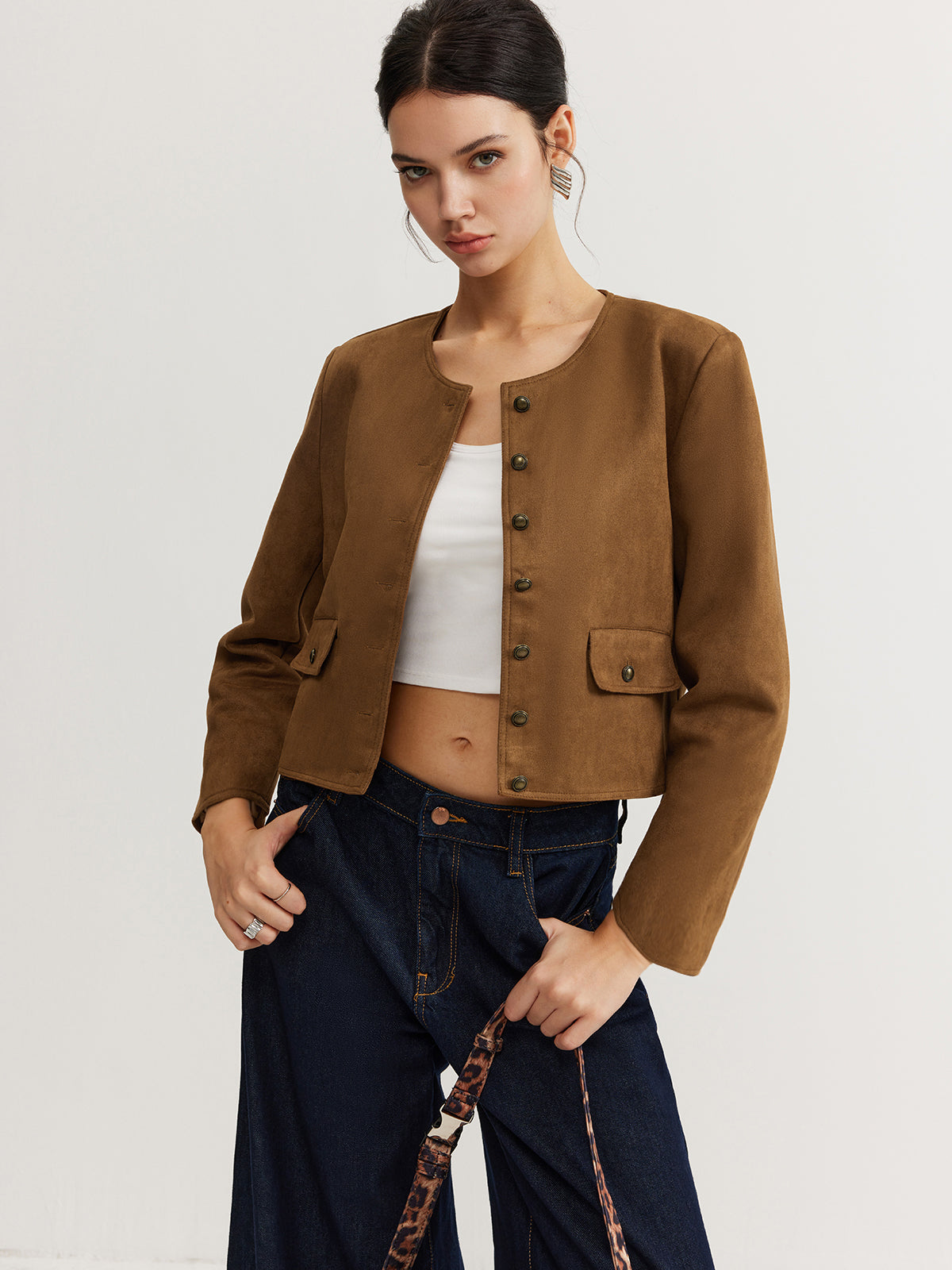 Leisure Button Suede Trench Coat