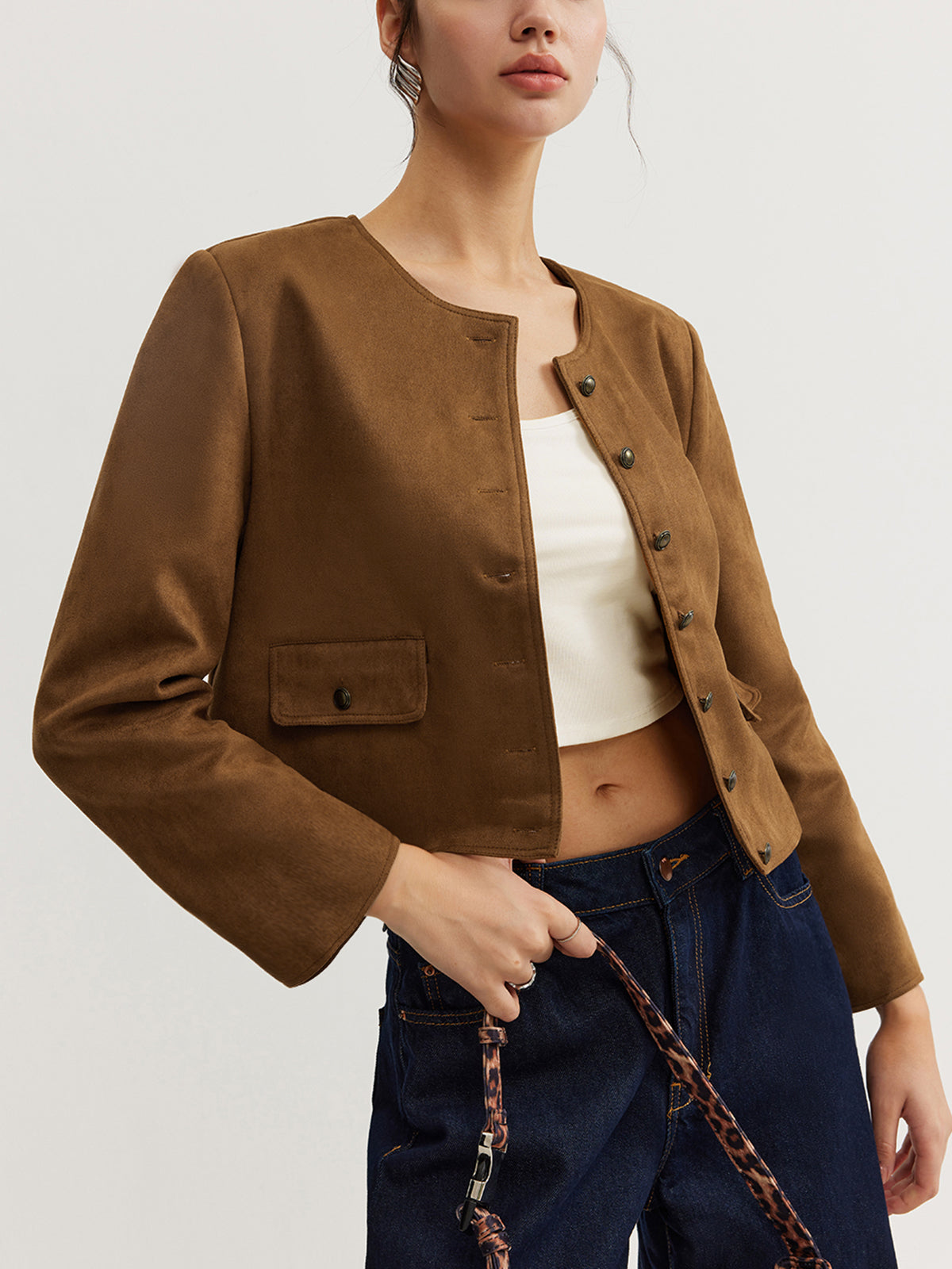 Leisure Button Suede Trench Coat