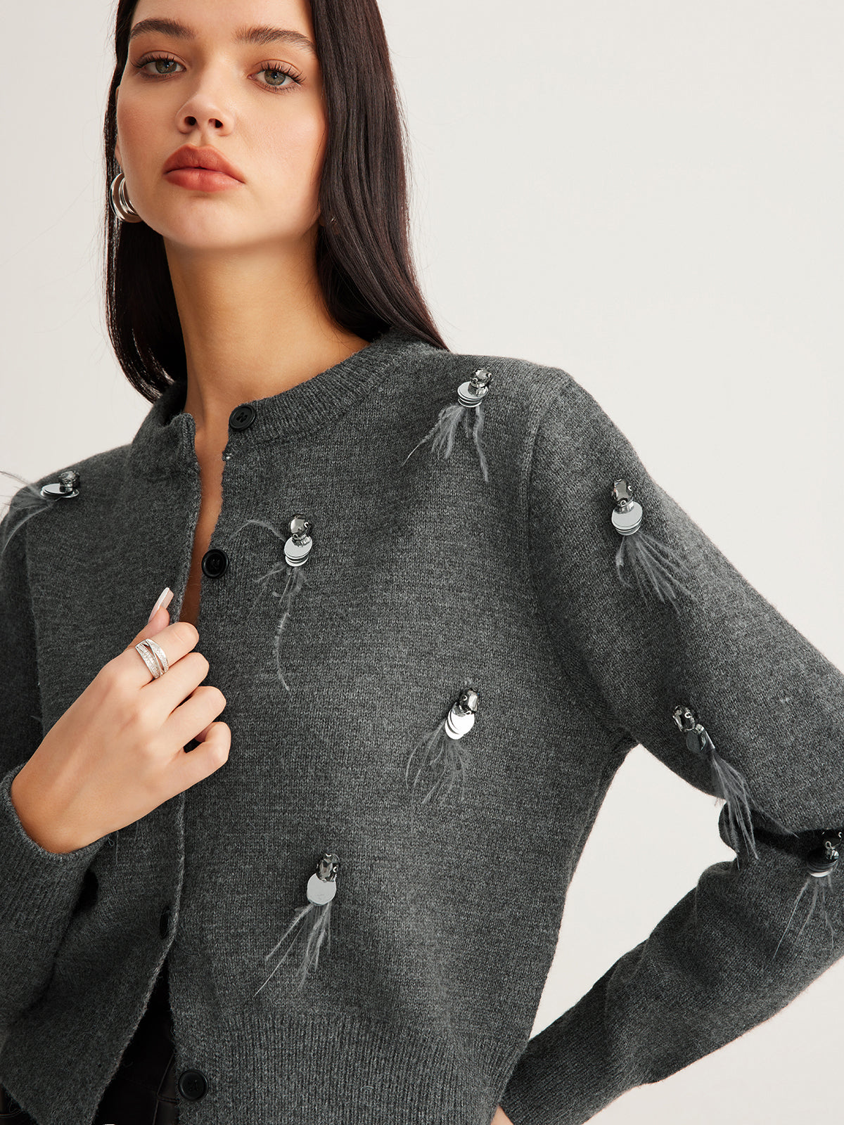 Leisure Button Sequins Cardigan