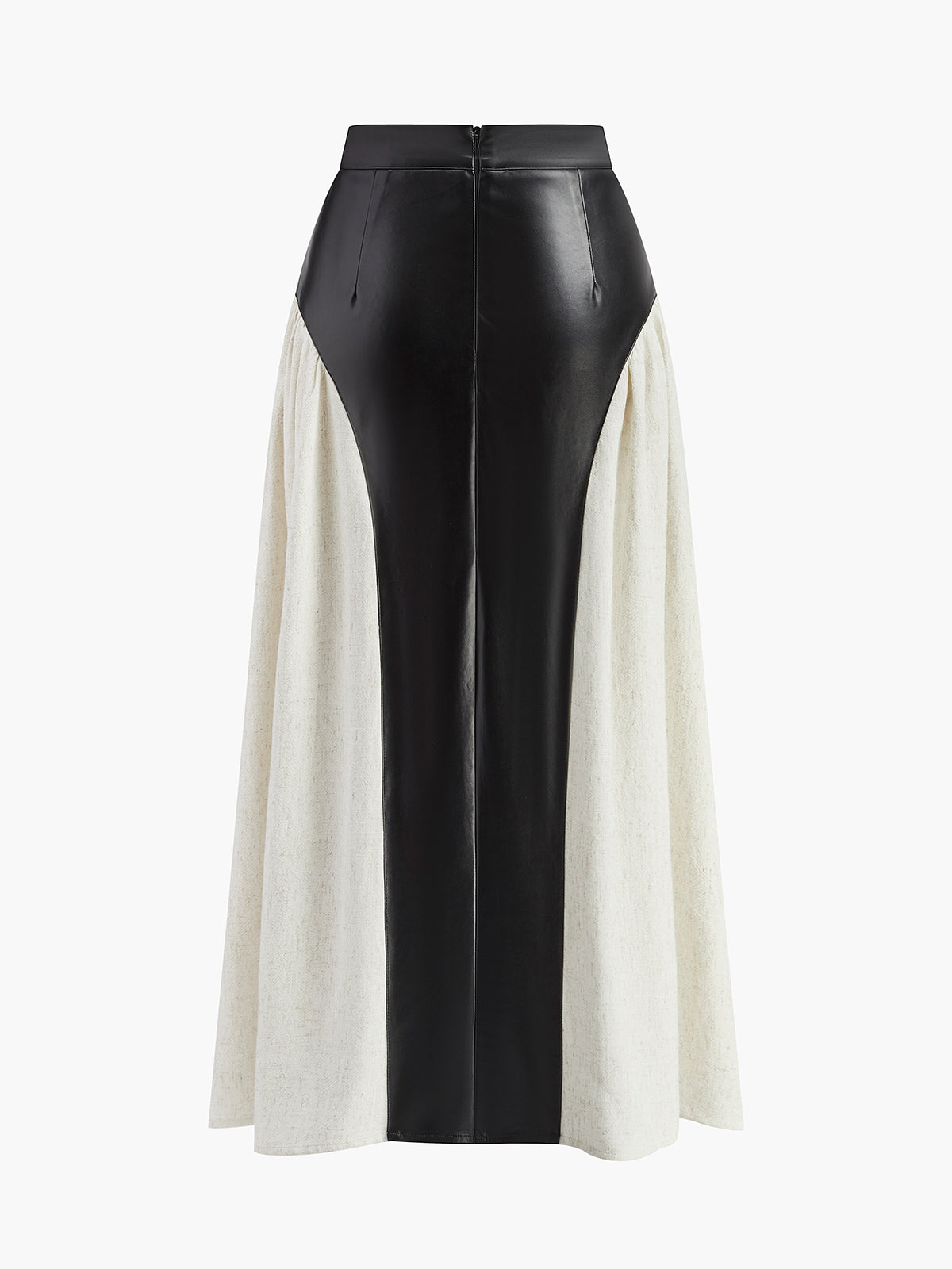 Color Block Pleated Faux Leather Panel Skirt