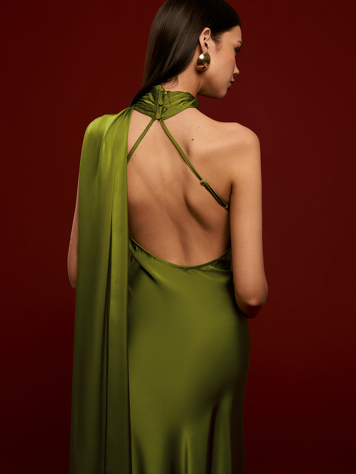 Asymmetrical Backless Satin Dress