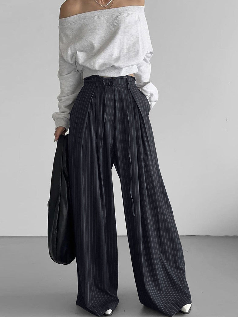 Drawstring Pinstripe Wide-Leg Pants