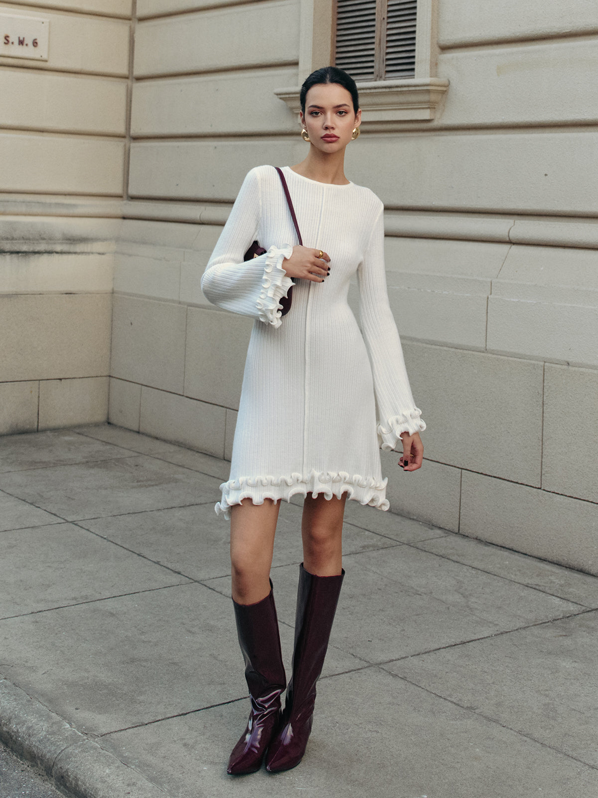 Lettuce Trim Bell Sleeve Sweater Dress