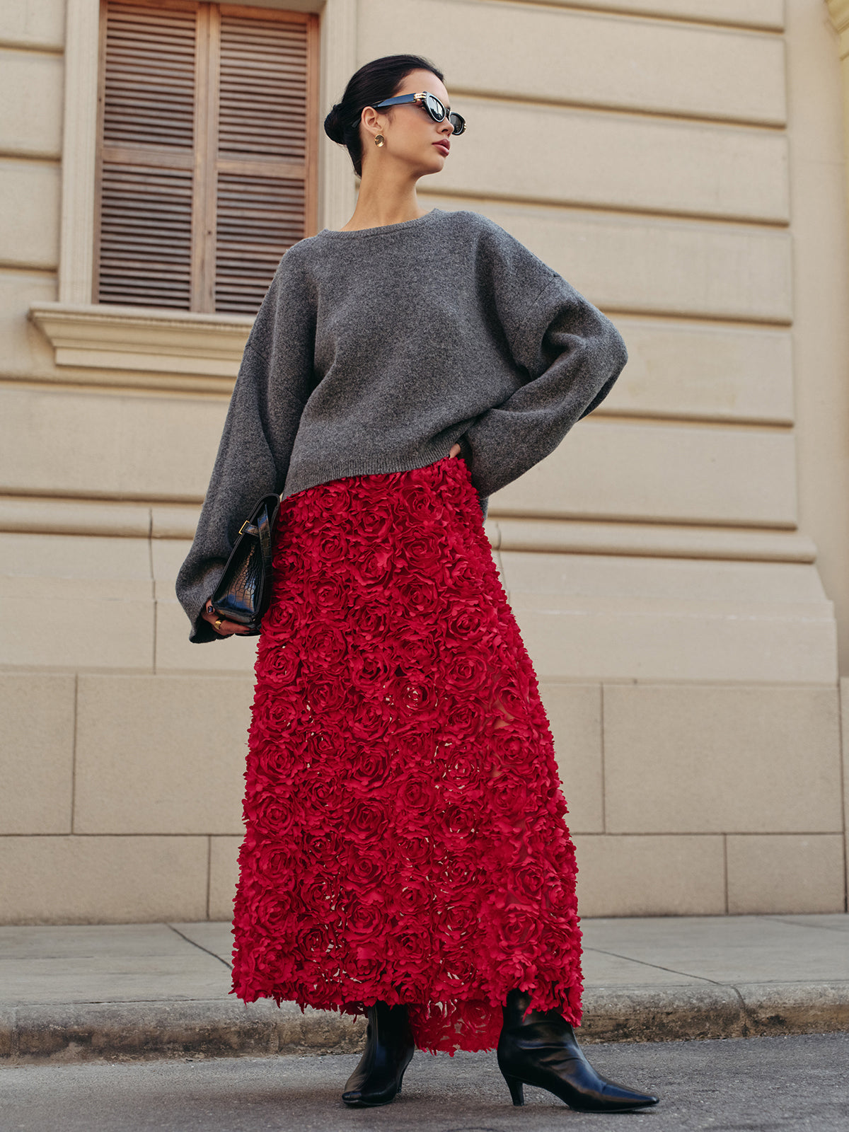 High-Waist Rosette Skirt