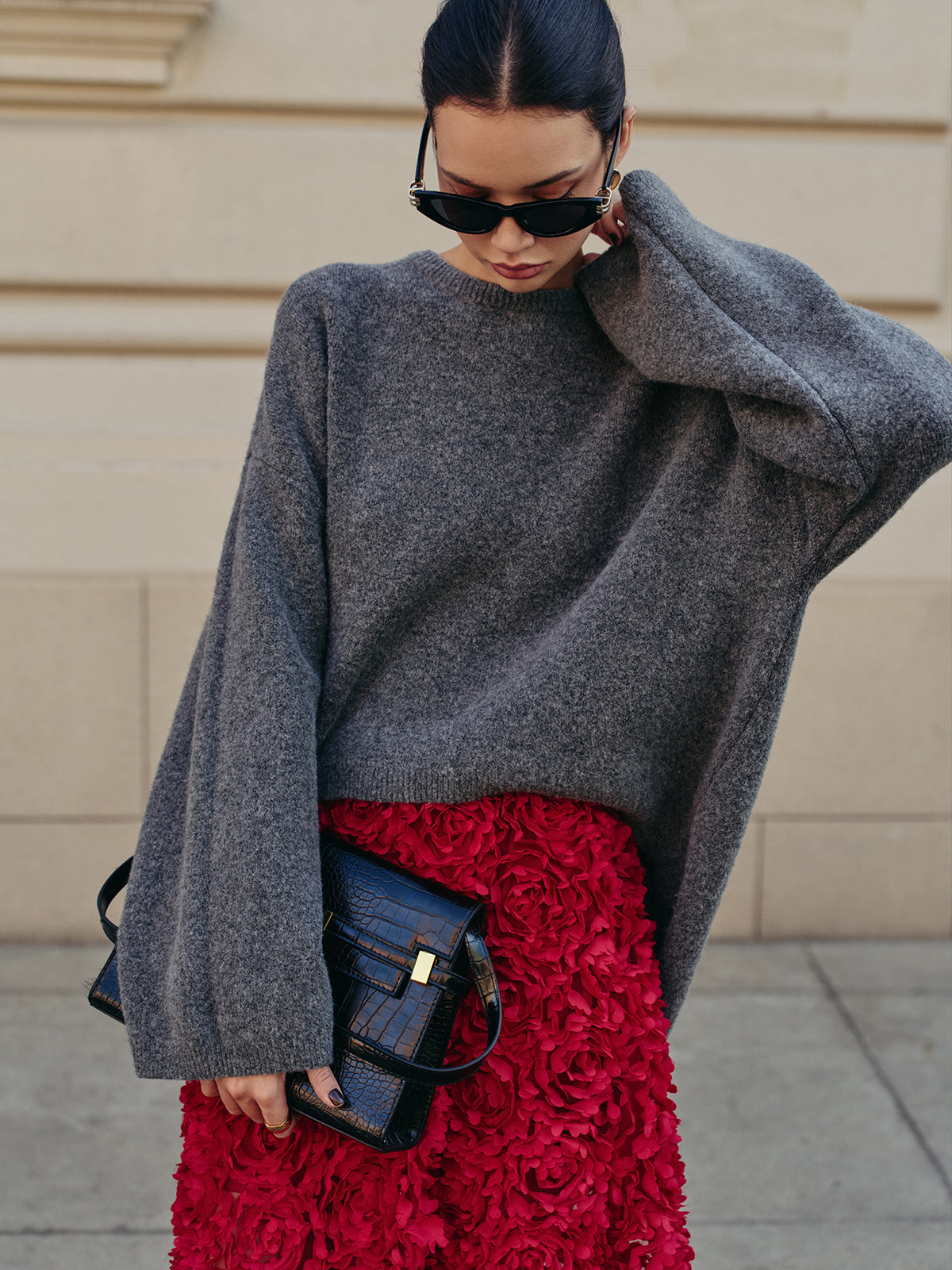 Wool-Blend Plain Pullover Sweater