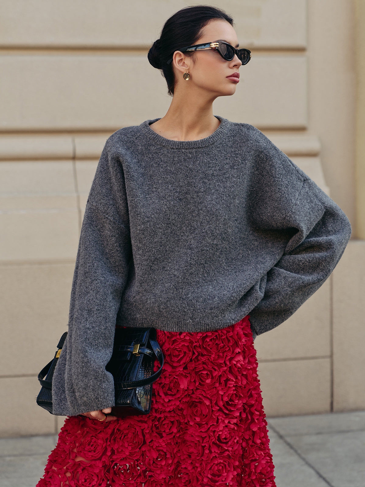 Wool-Blend Plain Pullover Sweater