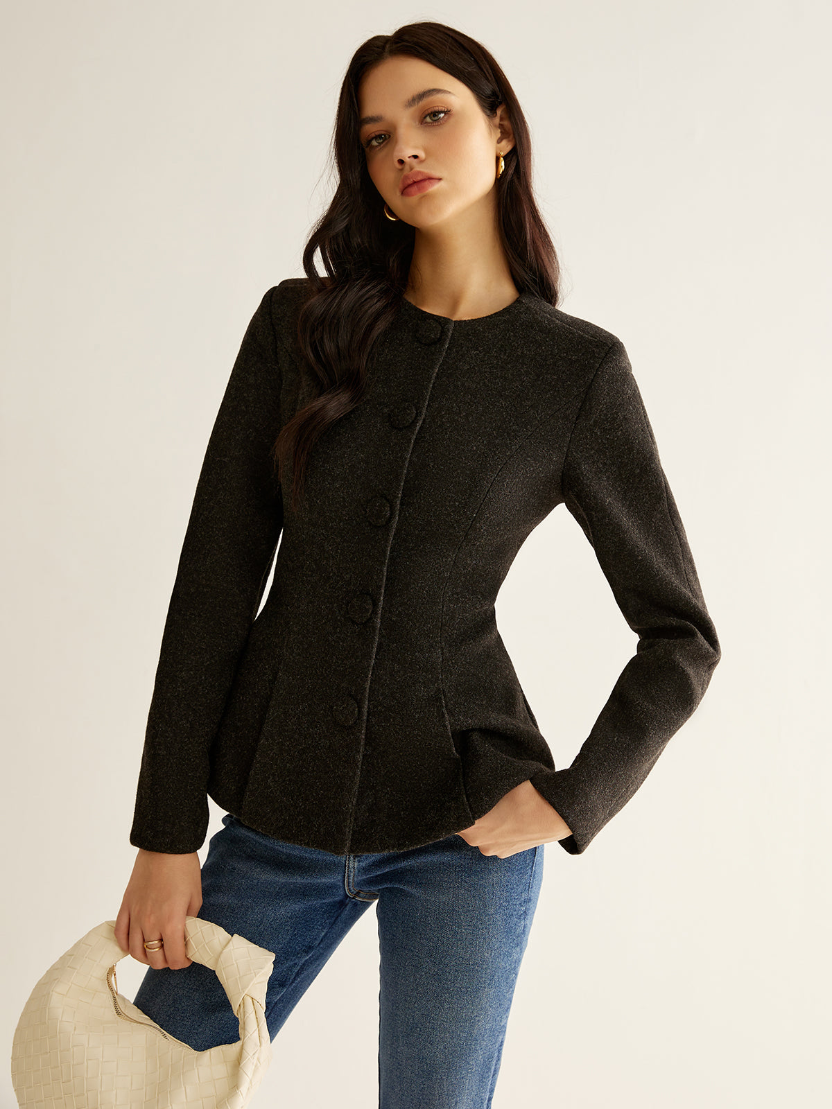 Pleated Button Slim Blazer Without Belt