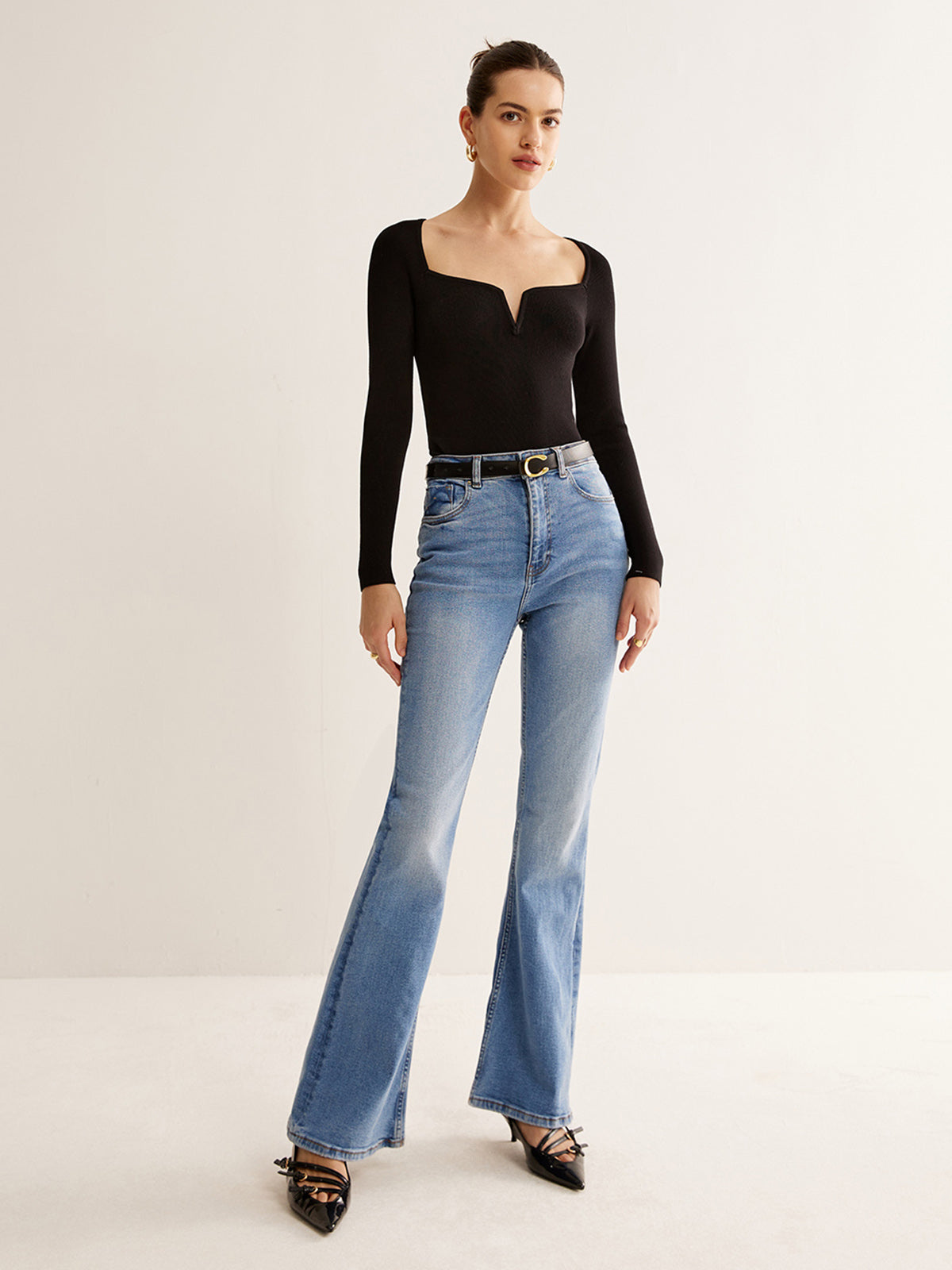 Square Neck Skinny Knit Top