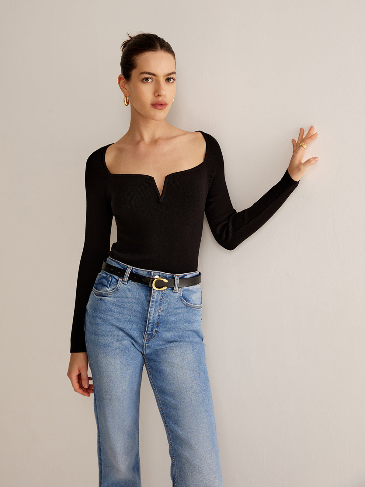 Square Neck Skinny Knit Top