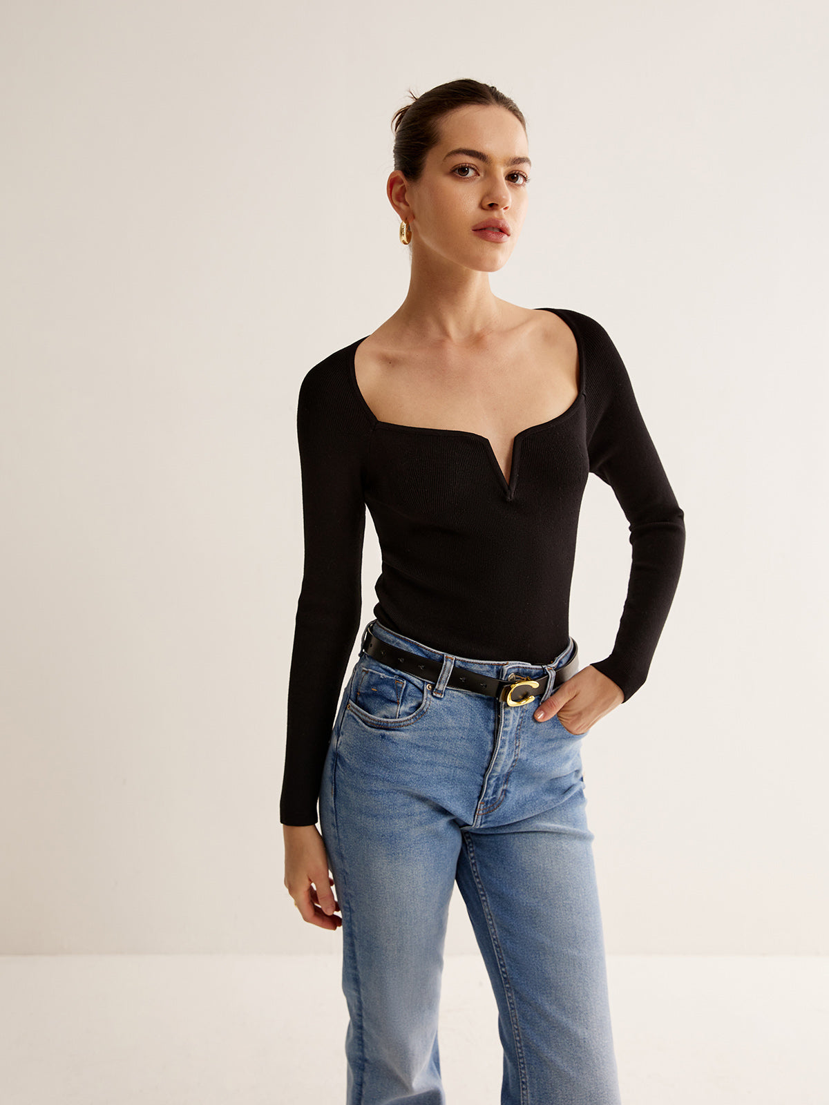 Square Neck Skinny Knit Top