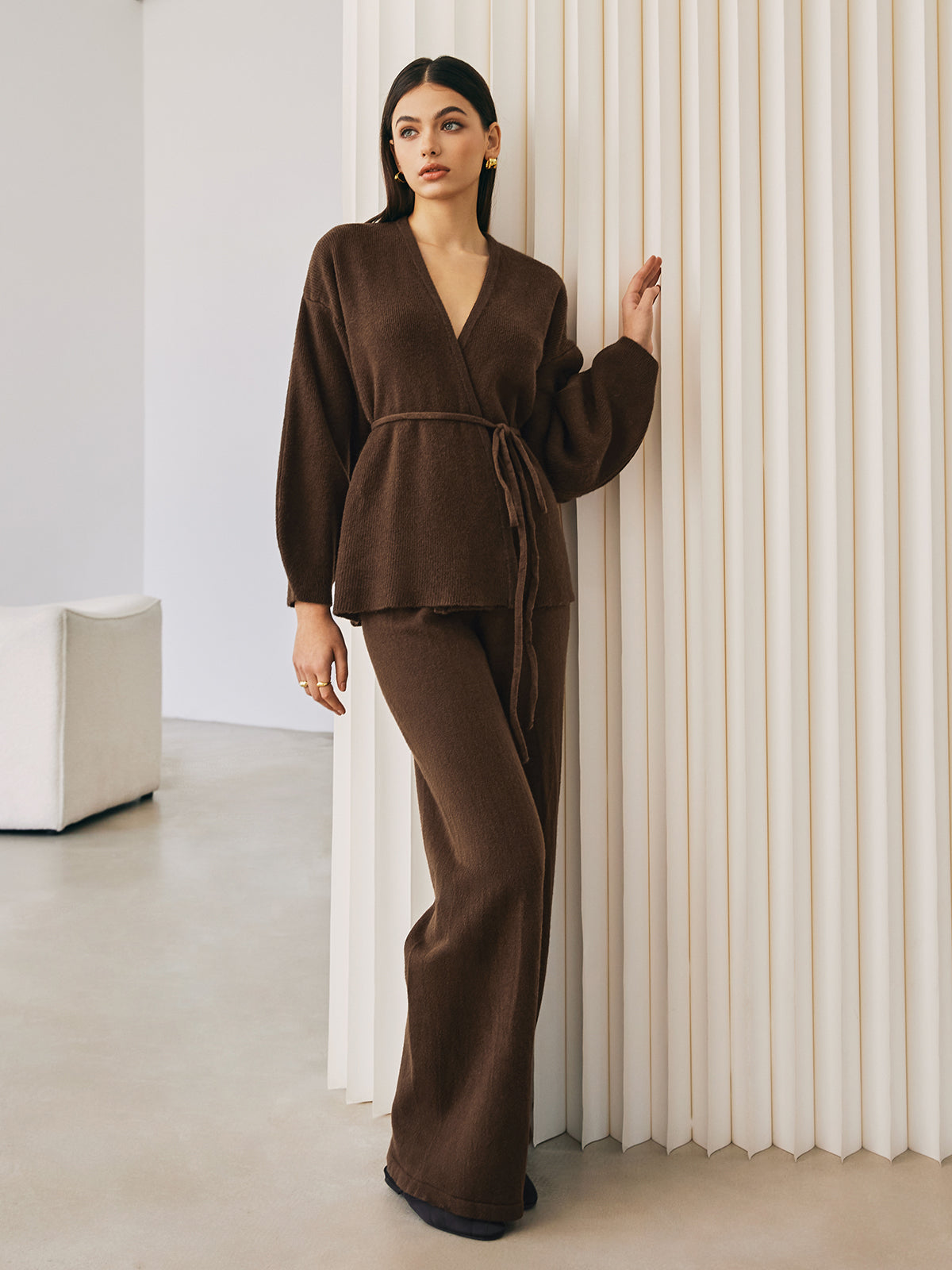 Wrap Belted Sweater Pants Set