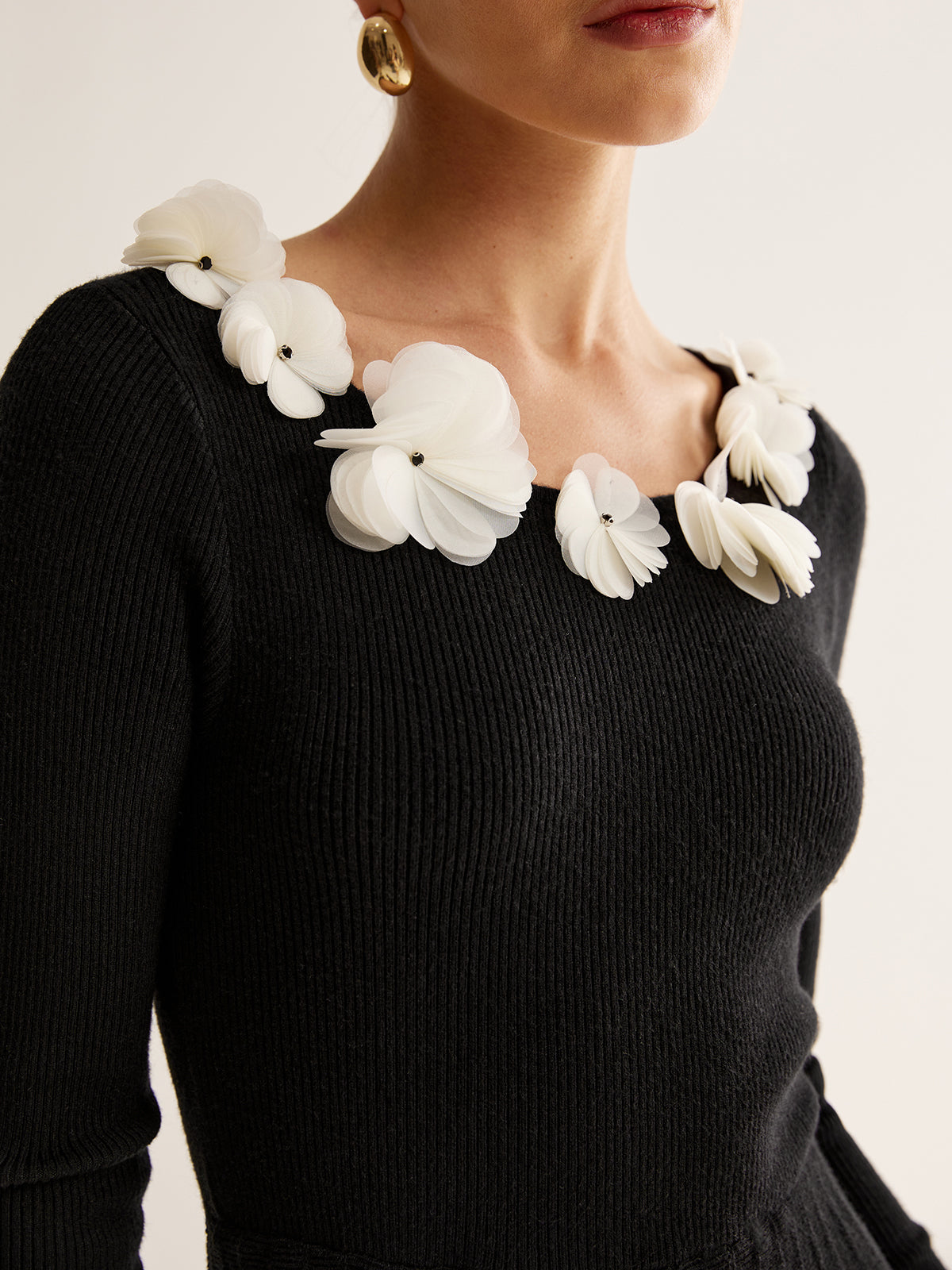 Floral Decor Pleated Sweater Dress