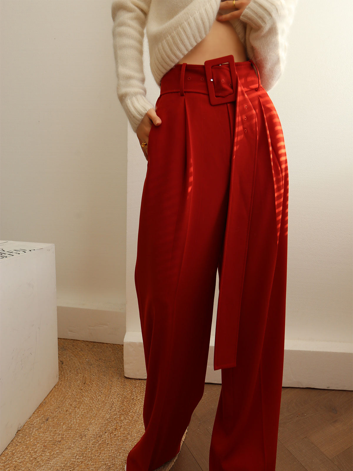 Pleated Wide Belted Pants