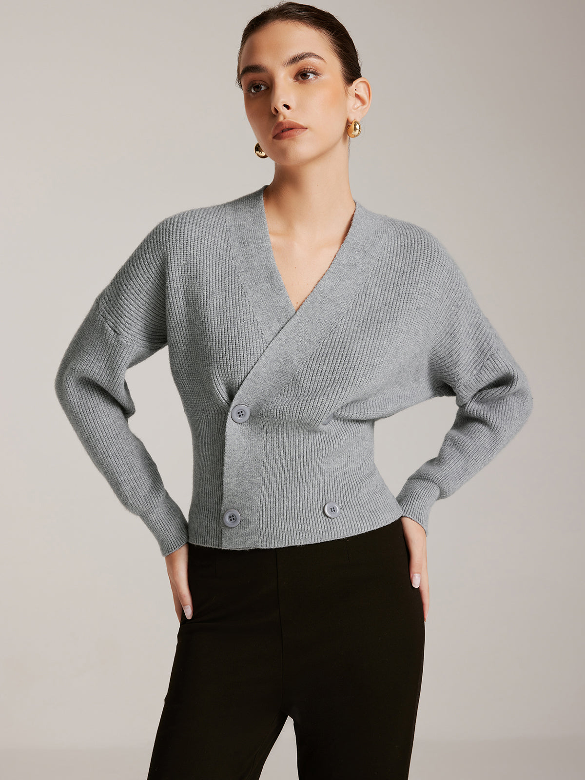 Criss Cross Button Cinched Sweater