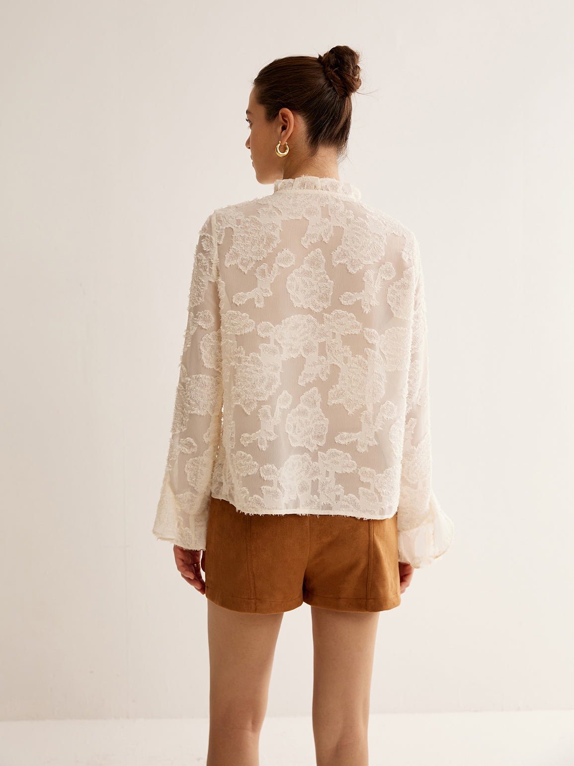 Jacquard Ruffle Long Sleeve Shirt