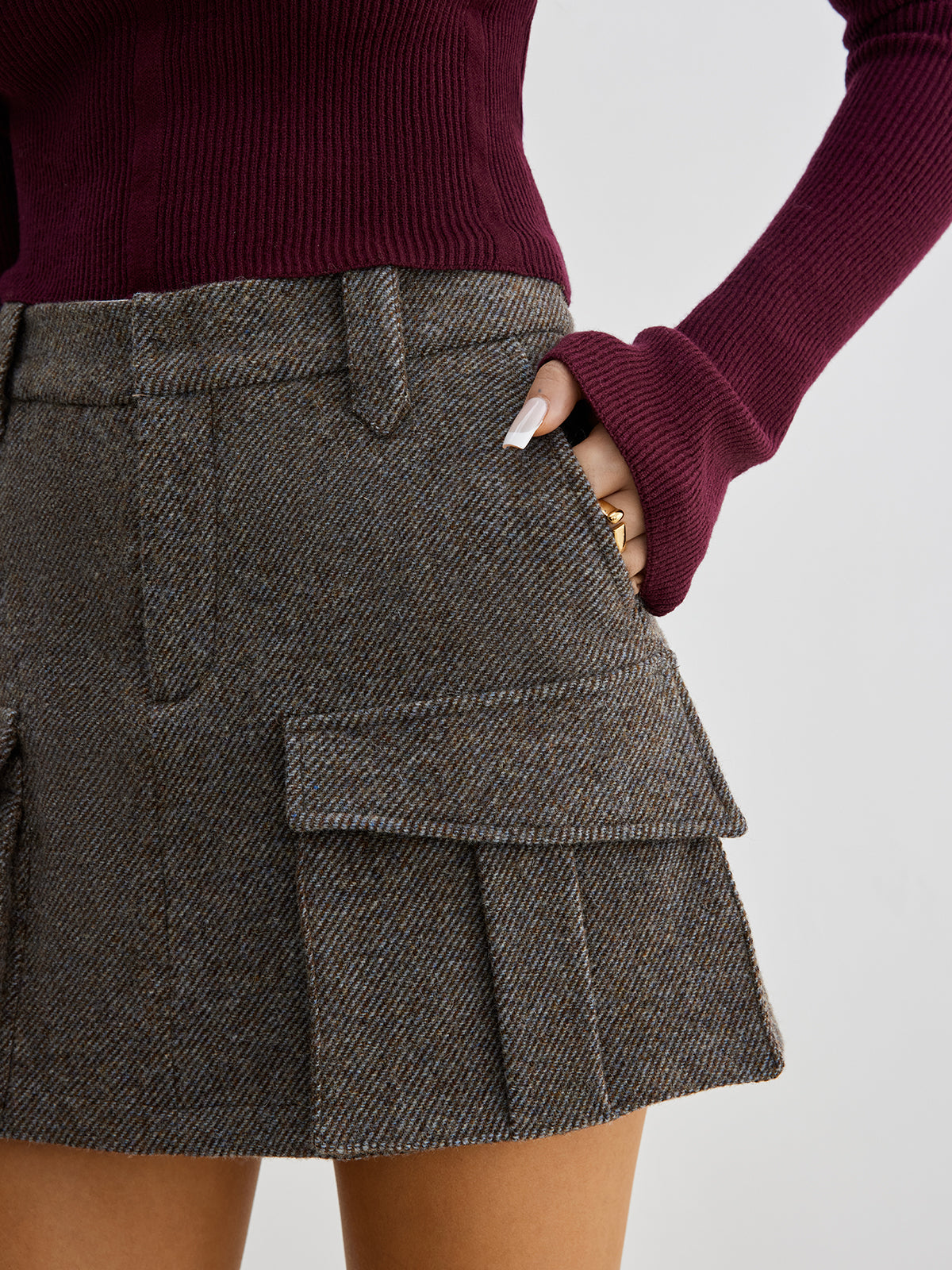 Wool-Blend Cargo Pockets Skirt