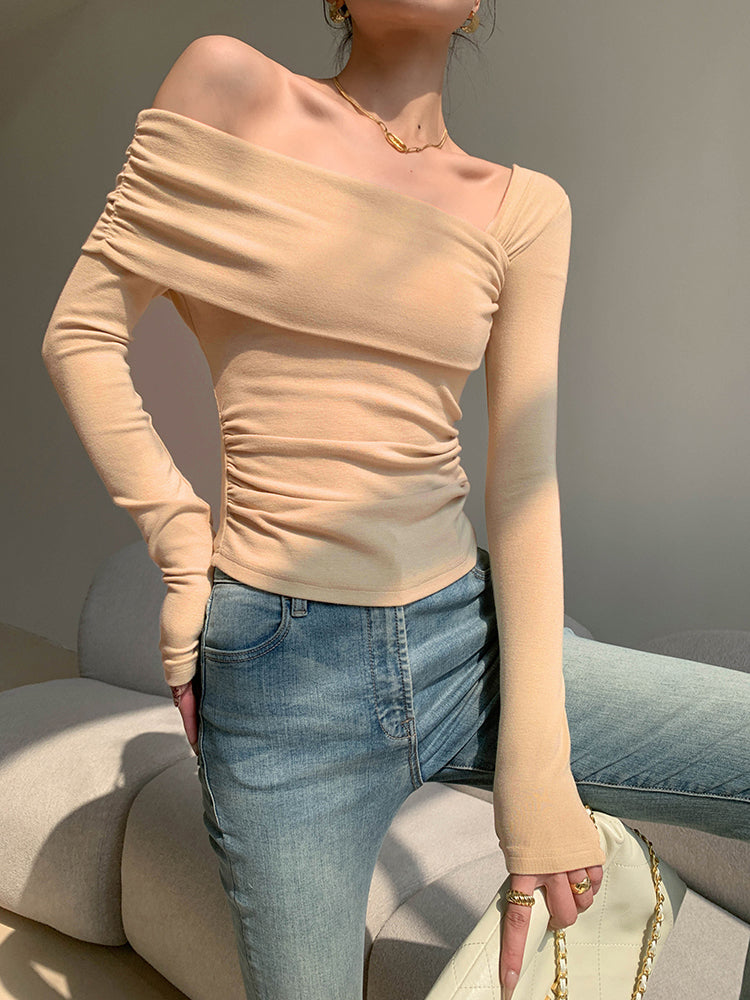 One Shoulder Pleated T-Shirt