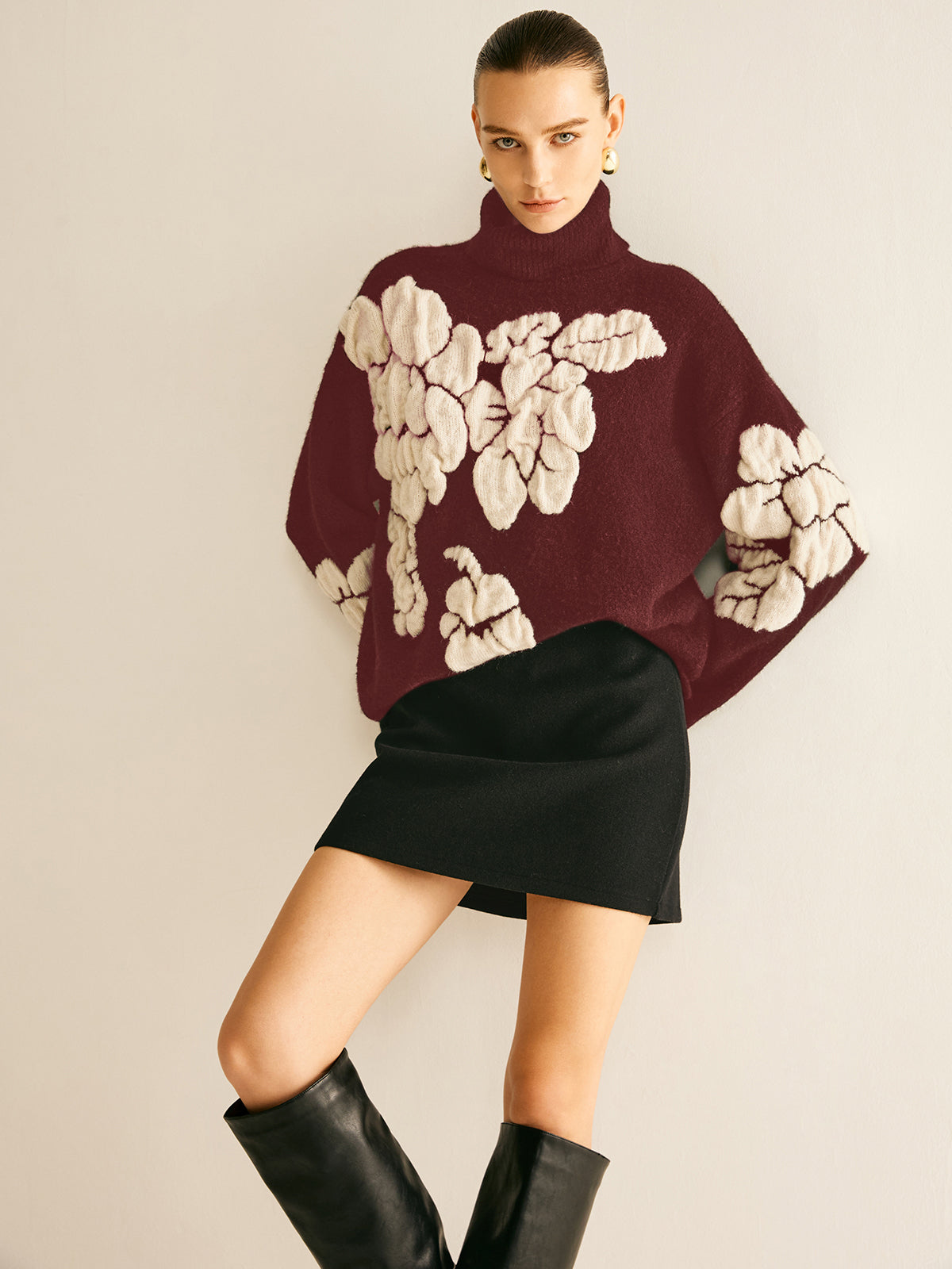 Wool-Blend Turtleneck Jacquard Sweater