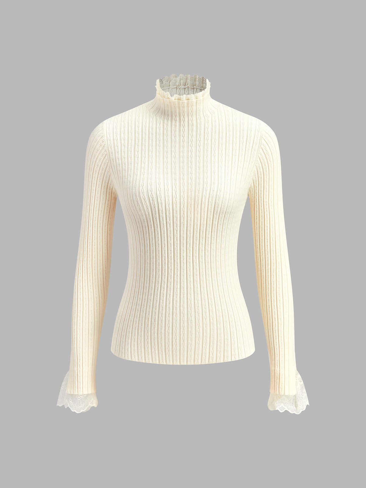 Elegant Lace Trim Slim Sweater