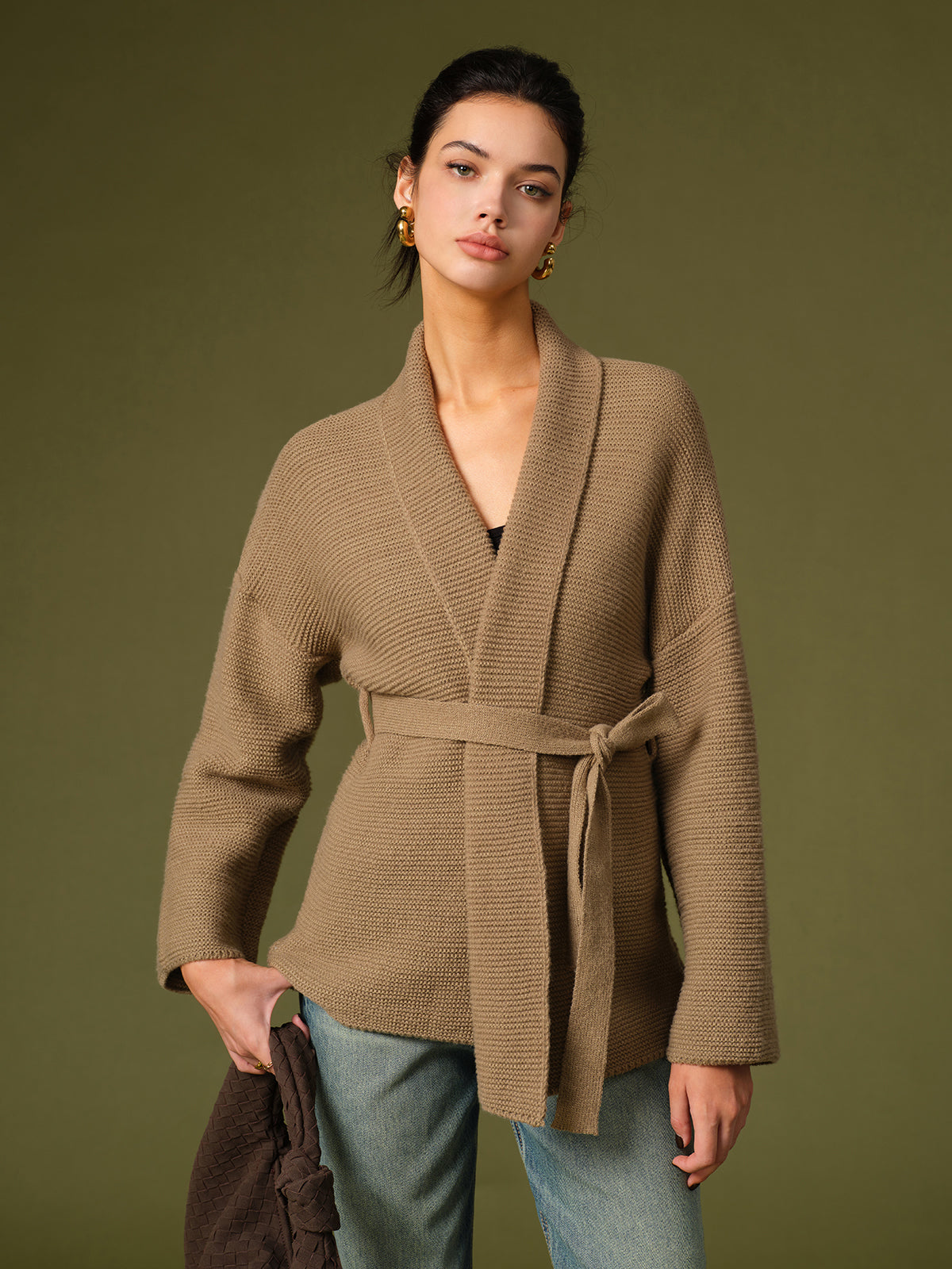 Belted Knit Warm Outerwear