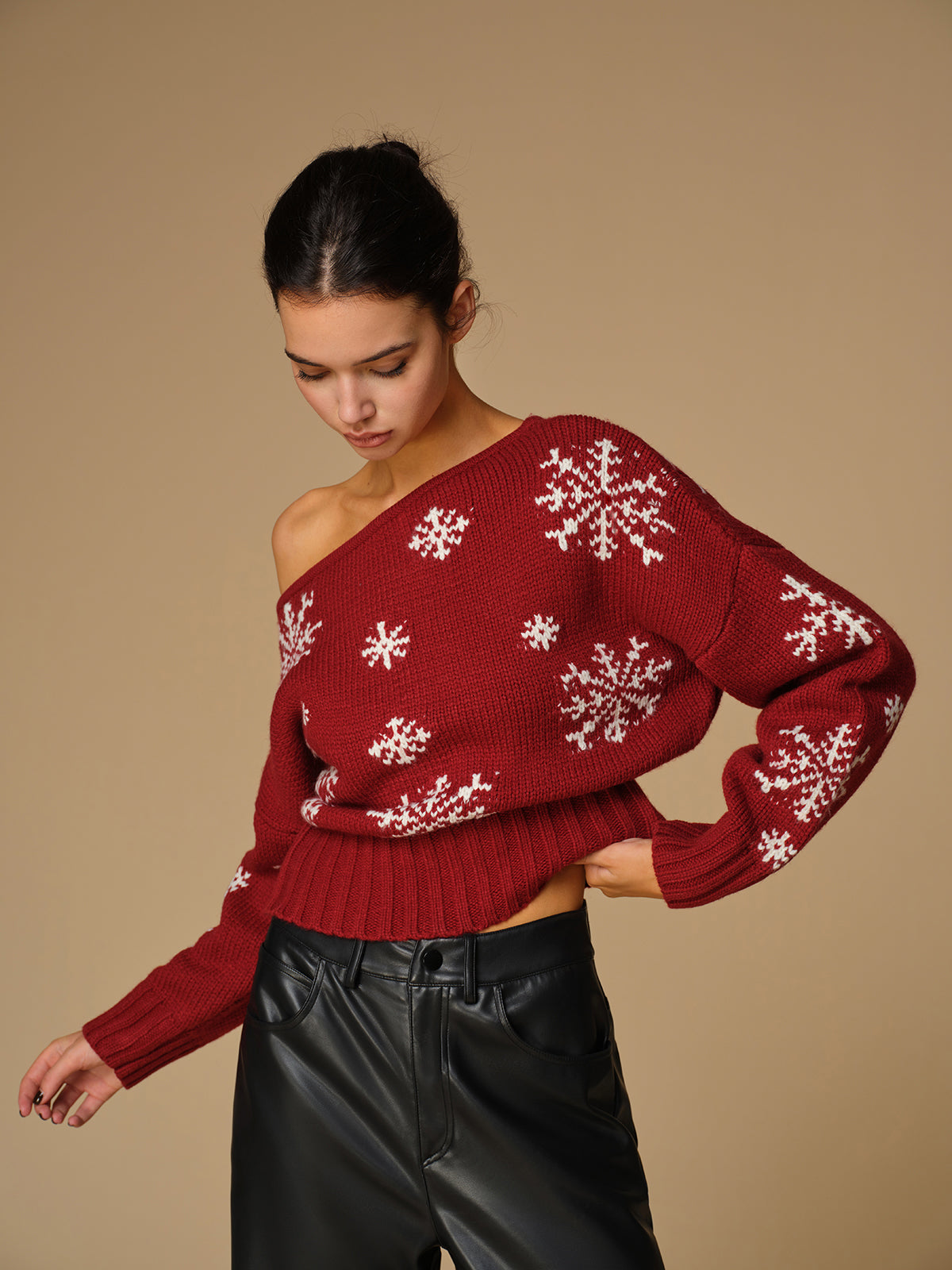 Asymmetrical Snowflake Knit Top