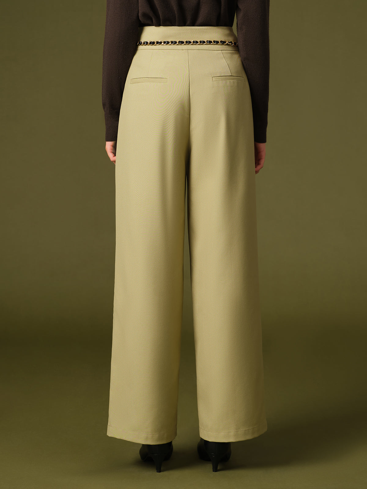 Chain Belted Wide-Leg Pants