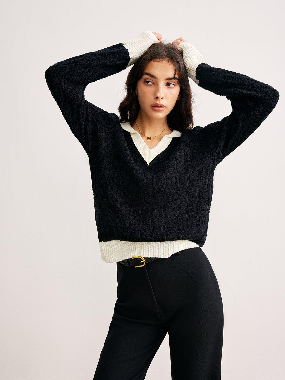 Color Block V-Neck Twist Sweater