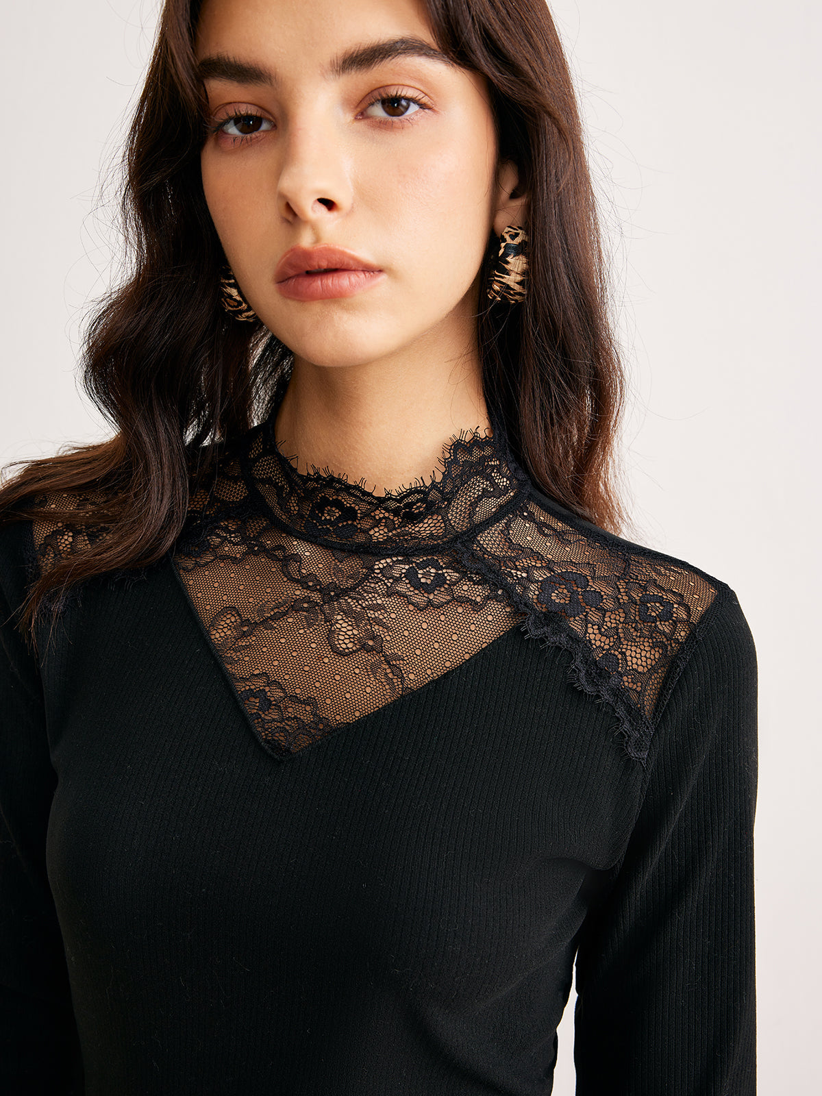 Lace Detail Slim Knit Top