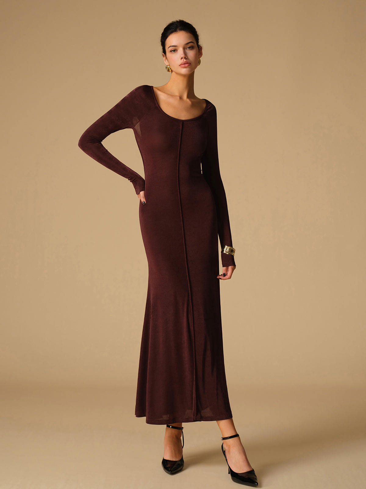 Tie Neck Backless Jersey Long Dress