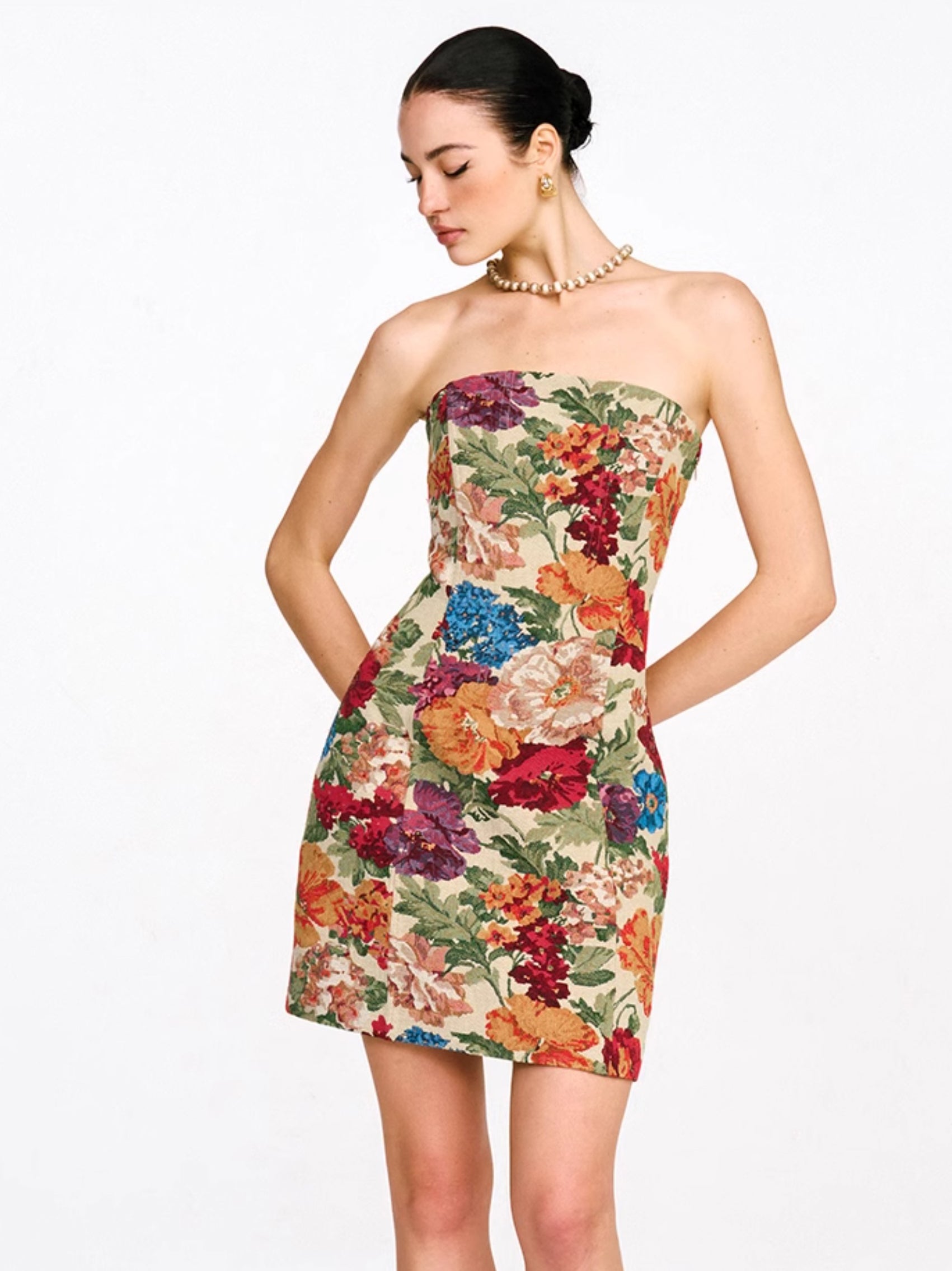 Floral Pattern Drawstring Tube Dress