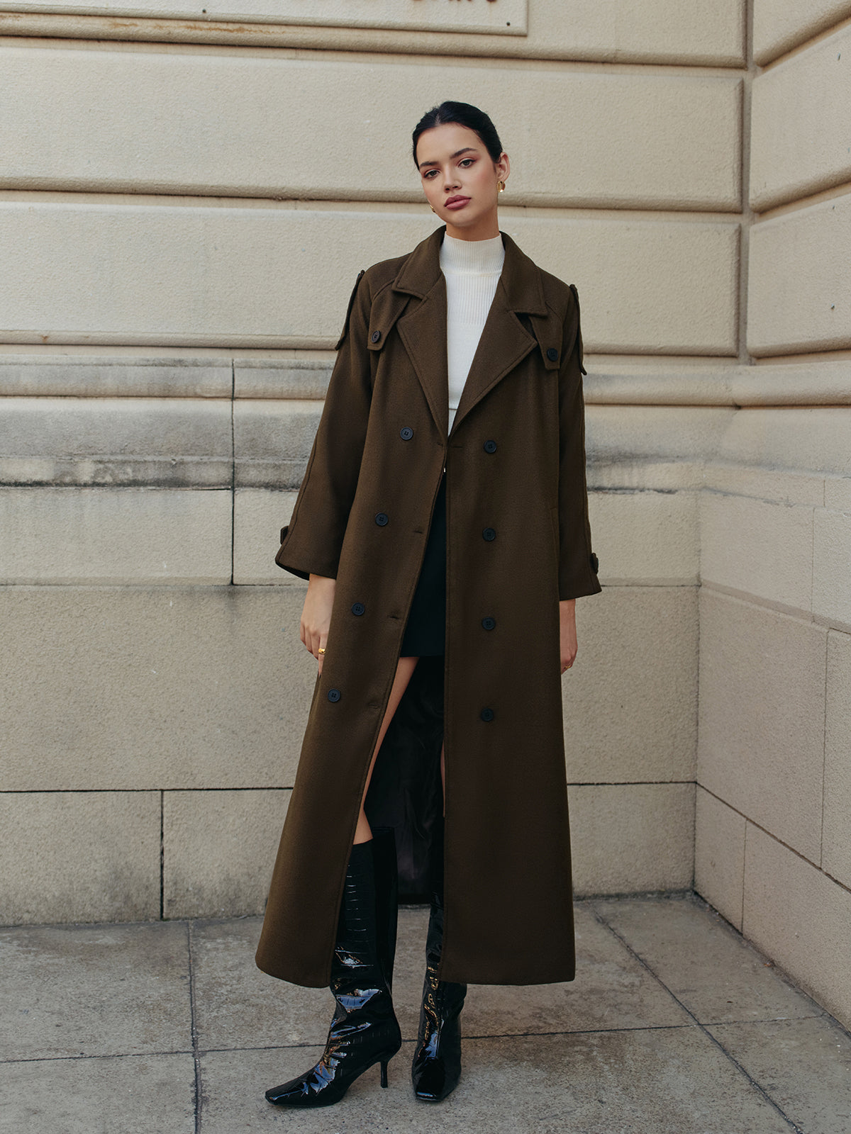 Leisure Belted Tweed Long Coat