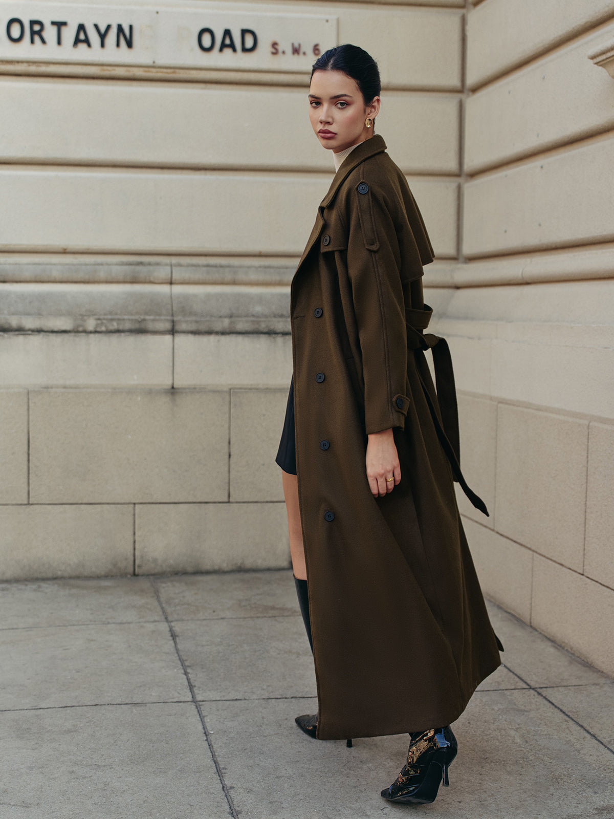 Leisure Belted Tweed Long Coat