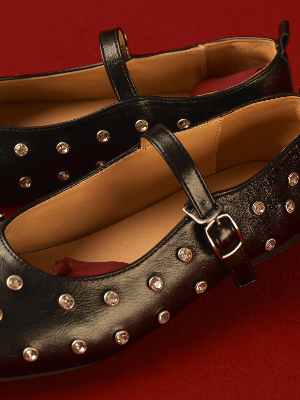 Studded Buckle Strap Mary Jane Ballet Flats