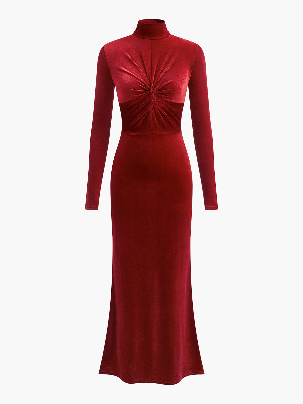 Mock Neck Knotted Velvet Dress