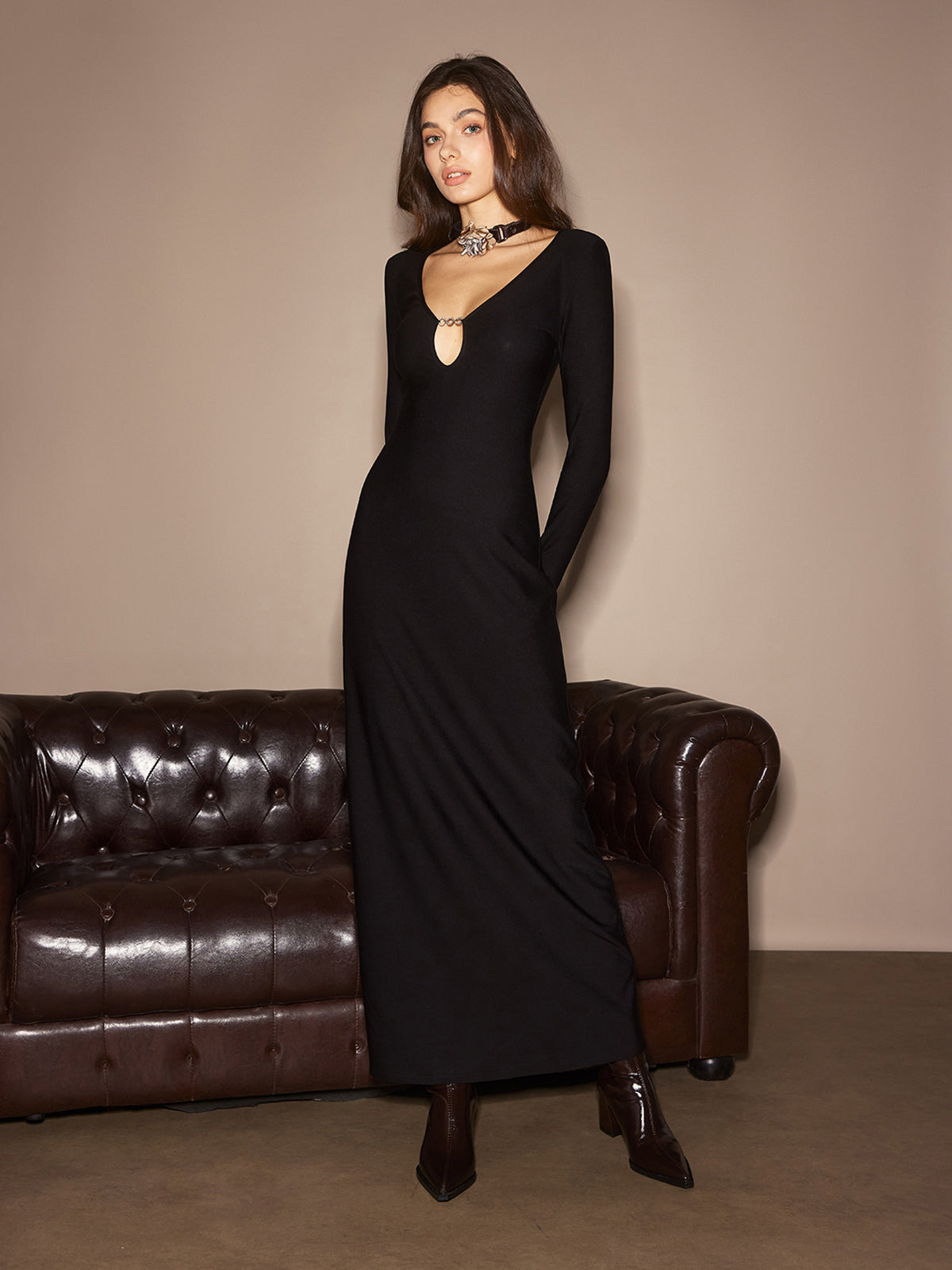 Sexy Cutout Knit Long Dress