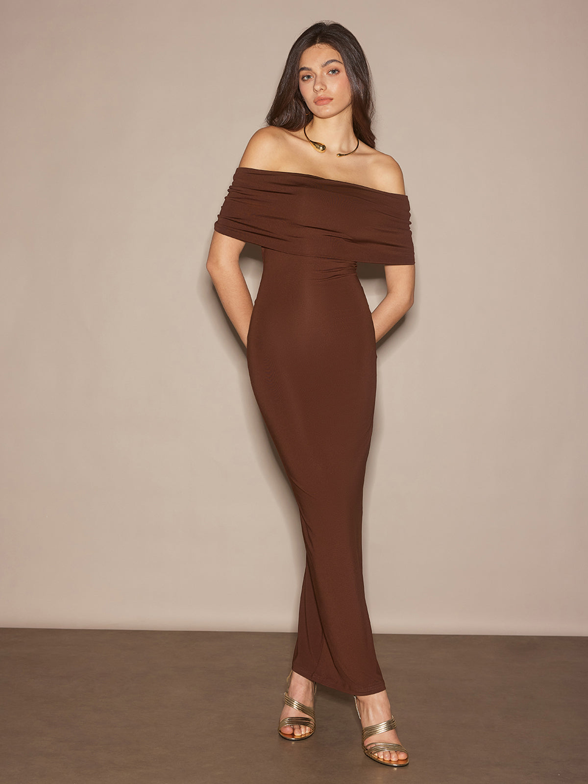 Off-Shoulder Ruched Slim Long Dress