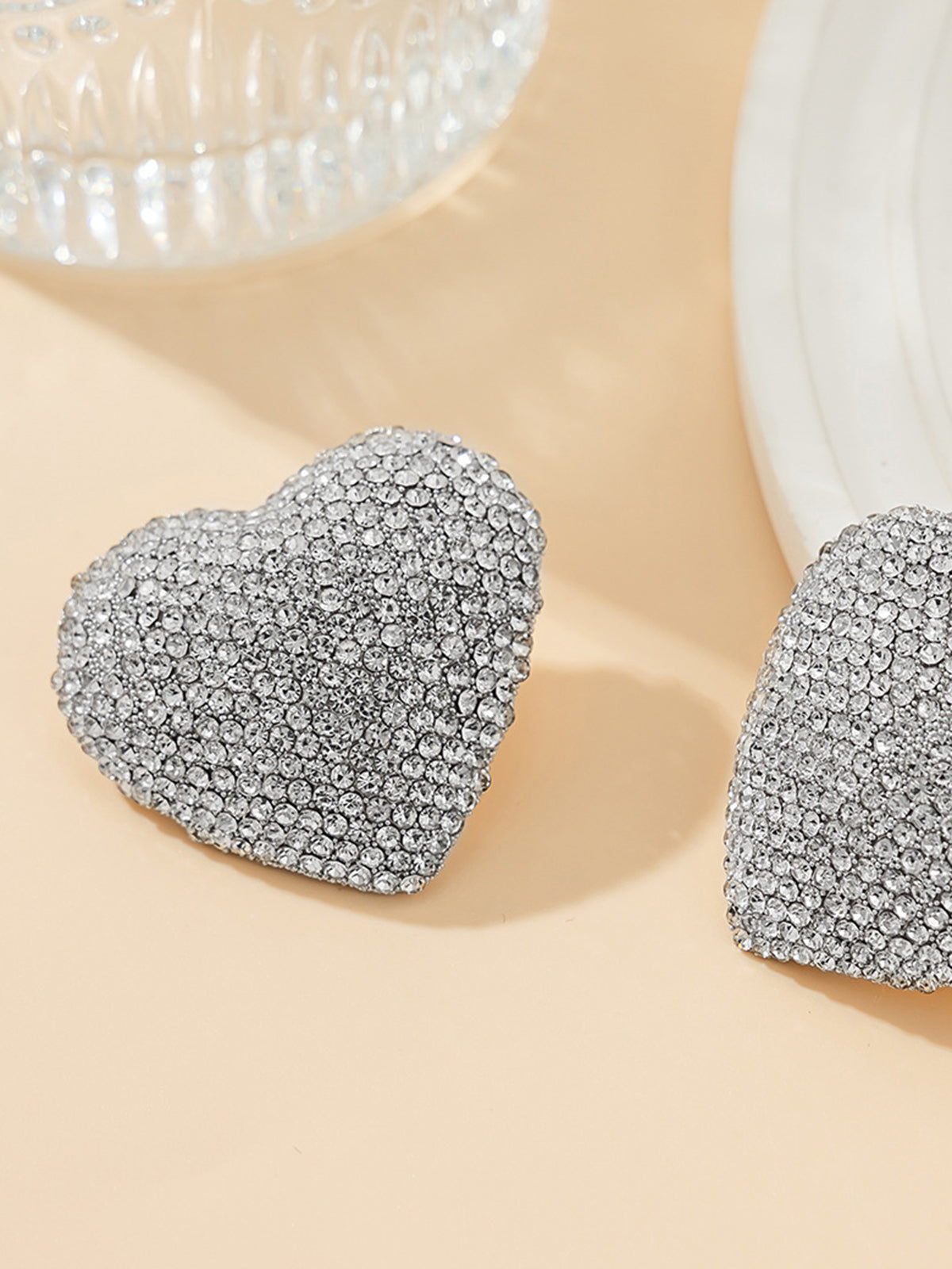 Rhinestone Heart Stud Earrings