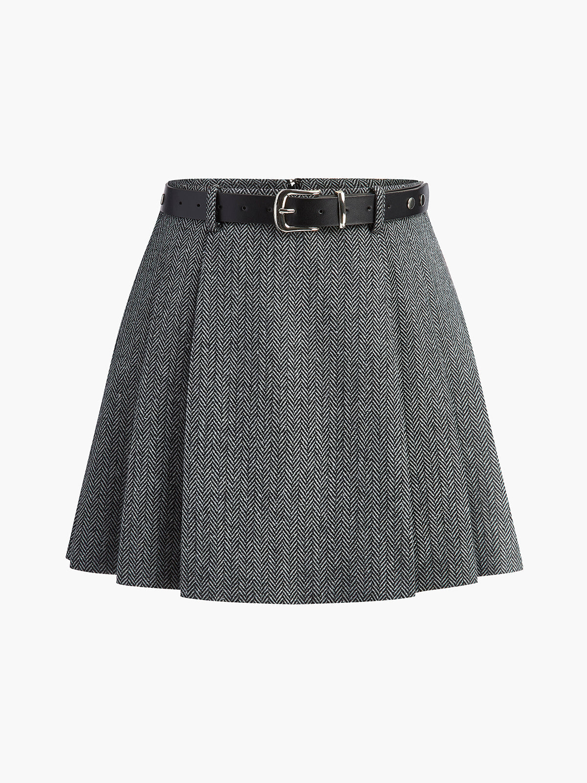 Chevron Belted Tweed Skirt