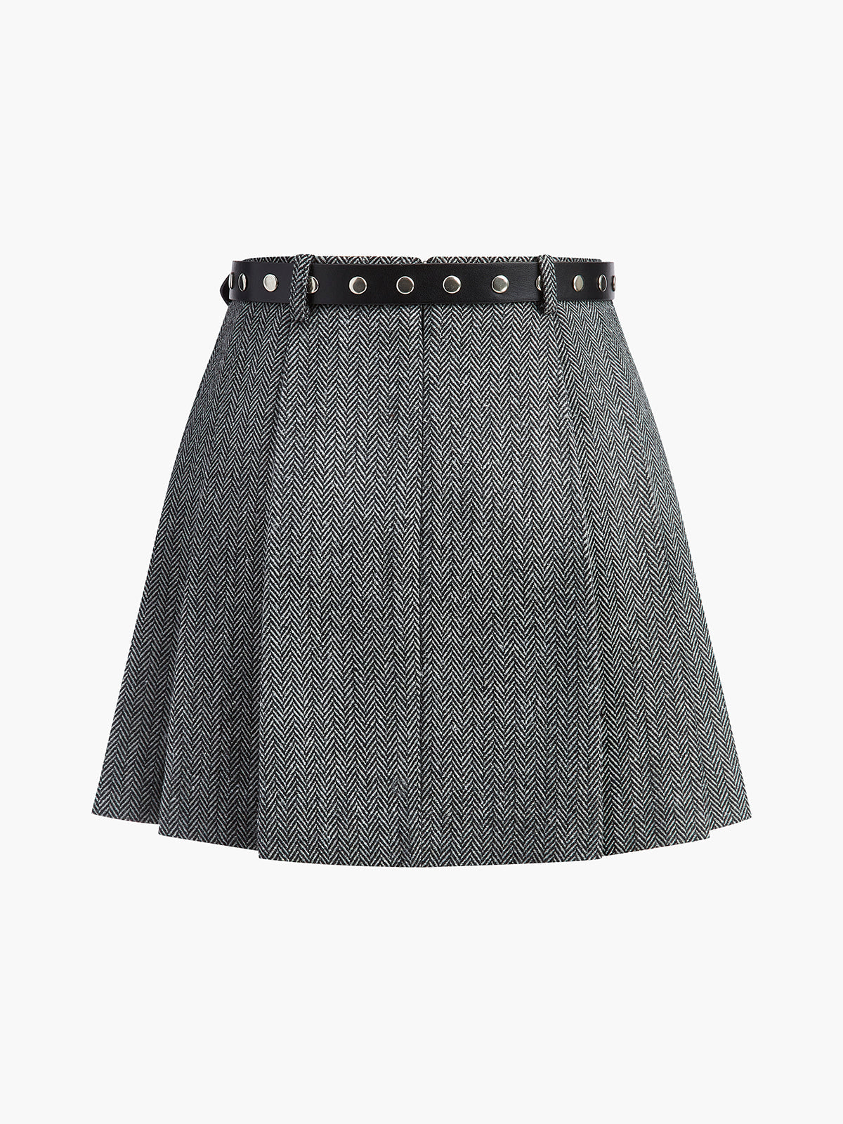 Chevron Belted Tweed Skirt