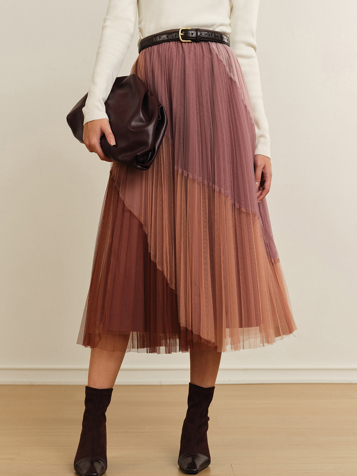 Elastic Waist Gradient Mesh Skirt Without Belt