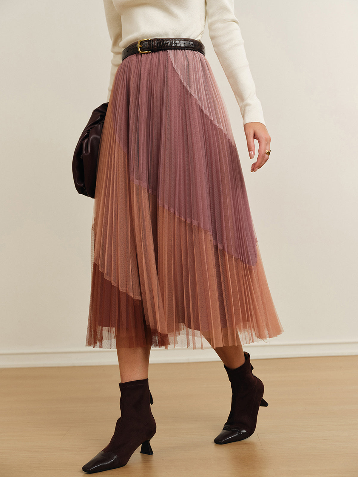 Elastic Waist Gradient Mesh Skirt Without Belt