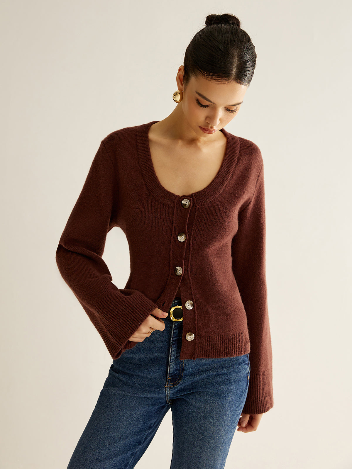 Elegant Button Slim Knit Top