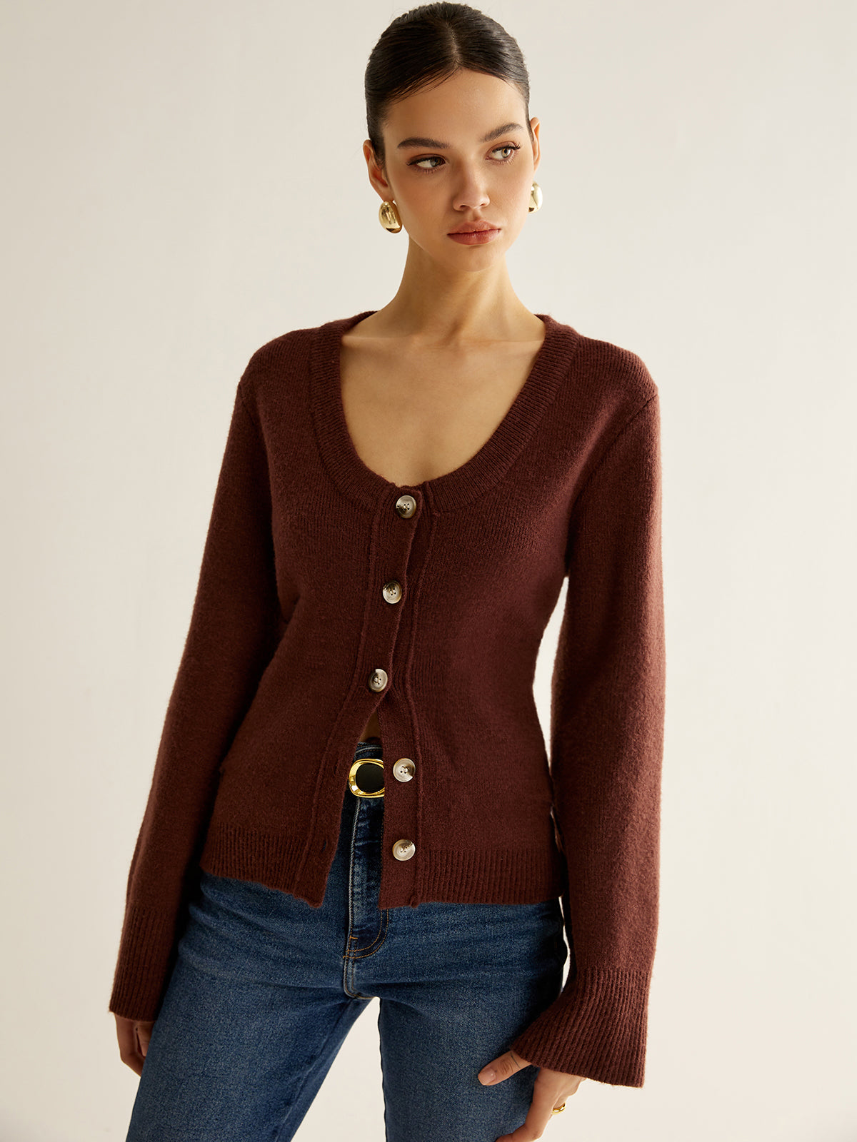 Elegant Button Slim Knit Top